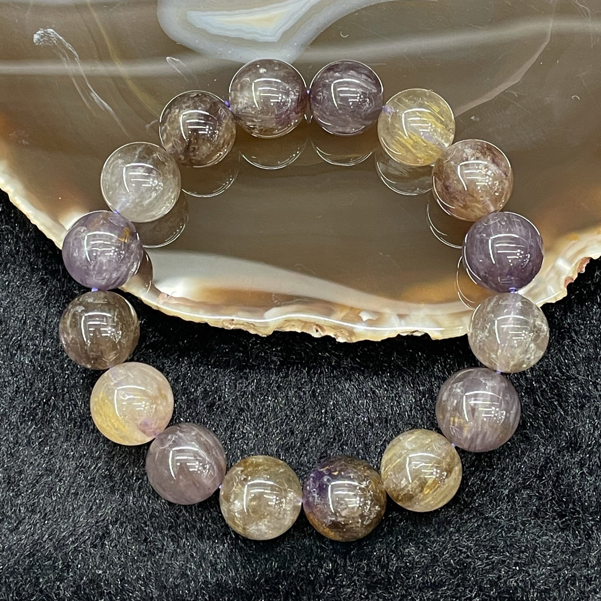 Natural Purple Titanium 紫钛晶 Bracelet 16 beads - 55.21g 13.4mm/bead - Huangs Jadeite and Jewelry Pte Ltd