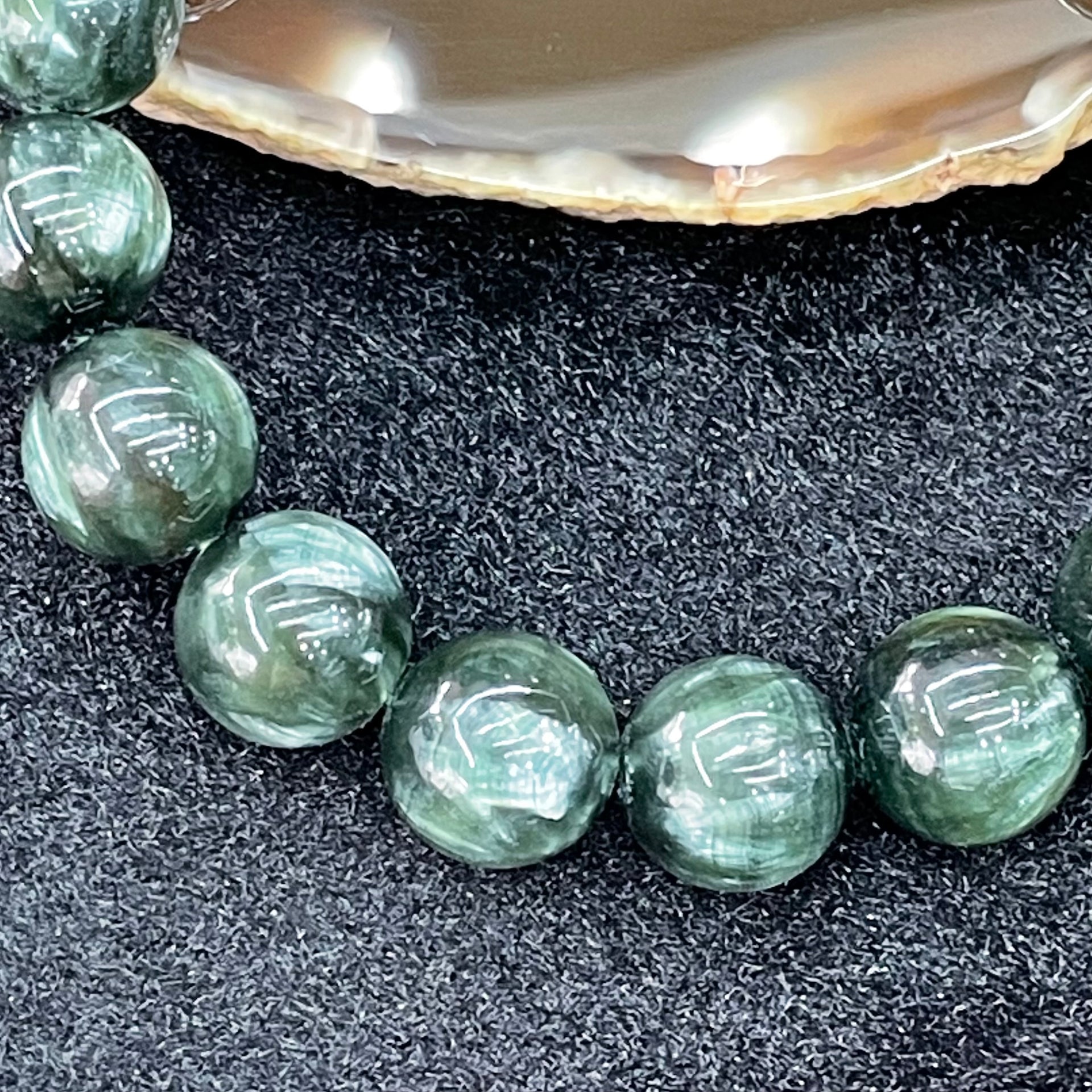 Natural Seraphinite Bracelet 绿龙晶 - 47.29g 12.5mm/bead 17 beads - Huangs Jadeite and Jewelry Pte Ltd