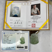 Grand Master Certified High Icy Type A Green Jadeite Shan Shui Pendant 23.48g 53.2 by 40.0 by 5.2mm - Huangs Jadeite and Jewelry Pte Ltd