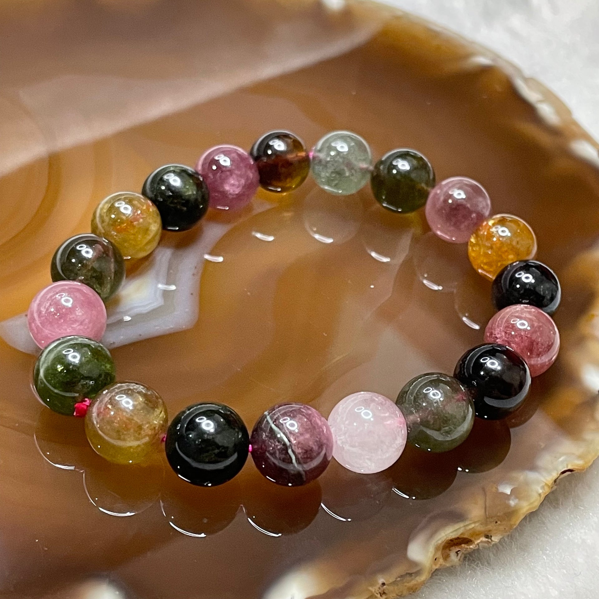 Natural Tourmaline Crystal Bracelet 电气石 32.89g 10.3mm/bead 19 beads - Huangs Jadeite and Jewelry Pte Ltd