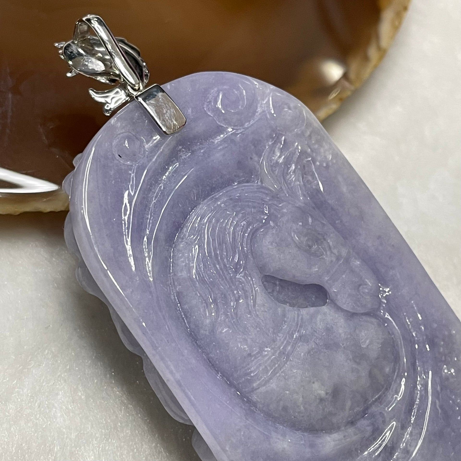 Rare Type A Intense Lavender Guan Gong Jade Jadeite 18k gold with NGI Cert 106.26g 90.0 by 41.3 by 15.8mm - Huangs Jadeite and Jewelry Pte Ltd