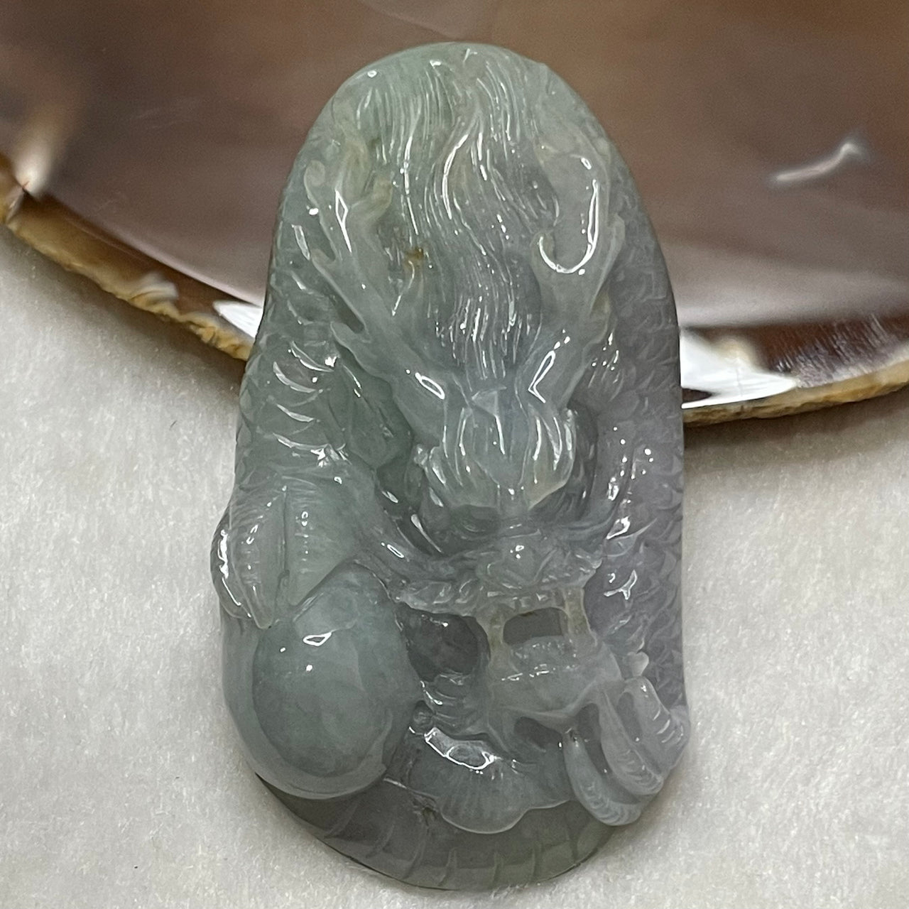 Type A Faint Lavender & Green Jade Jadeite Dragon Pendant - 67.5g 71.8 by 39.7 by 16.6mm - Huangs Jadeite and Jewelry Pte Ltd