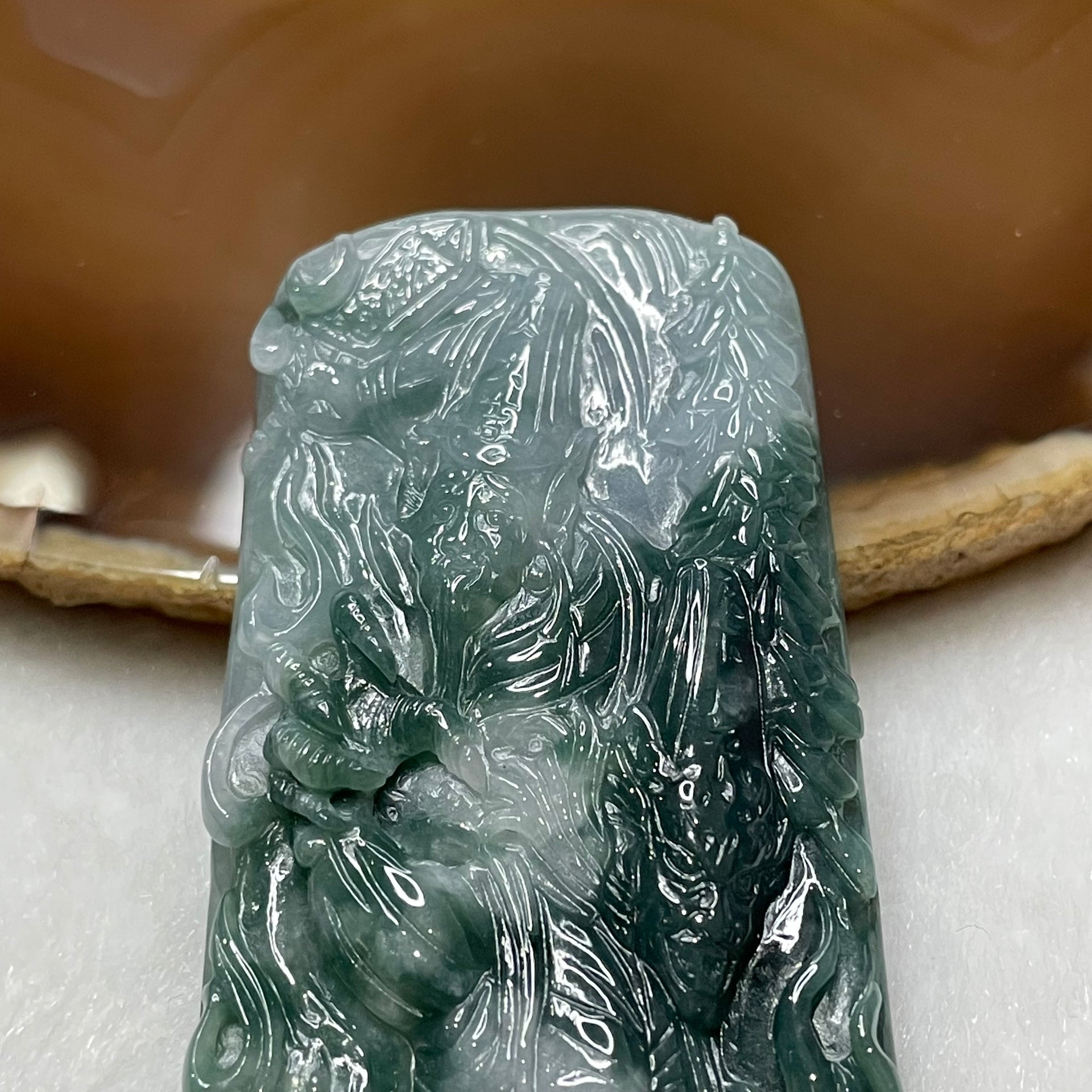 Type A Blueish Green Jade Jadeite Heibai Wuchang 黑白无常 Hell Gods of Wealth 33.12g 68.5 by 33.5 by 6.3mm - Huangs Jadeite and Jewelry Pte Ltd