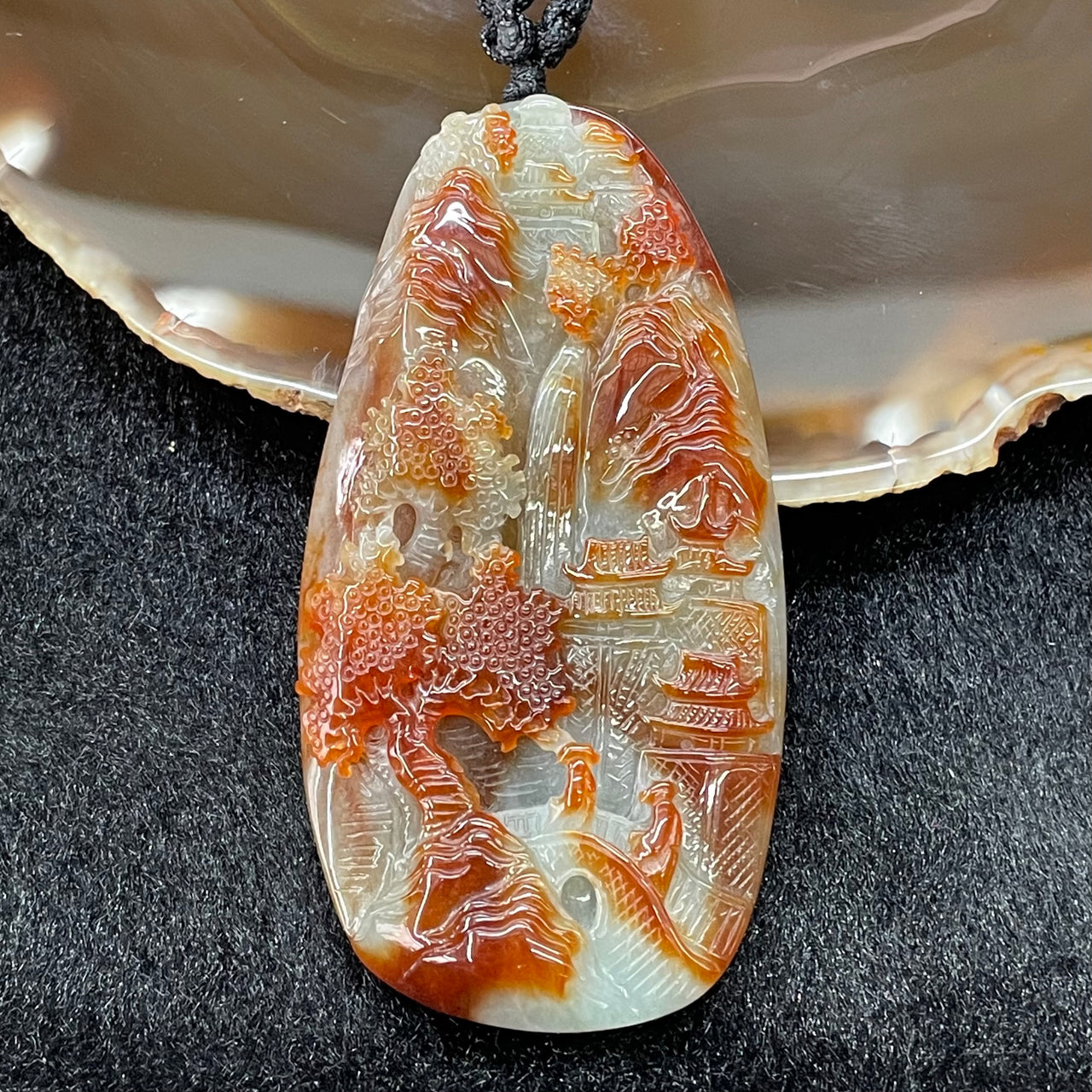 Type A Burmese Red Shan Shui Jade Jadeite Pendant with NGI cert - 53.83g 74.10 by 38.75 by 11.15mm - Huangs Jadeite and Jewelry Pte Ltd