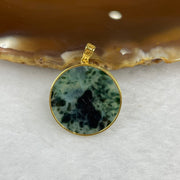 Type A Spicy Green Jadeite Wu Shi Pai Pendant with 18k Gold Setting - 2.00g 20 by 20 by 2mm - Huangs Jadeite and Jewelry Pte Ltd