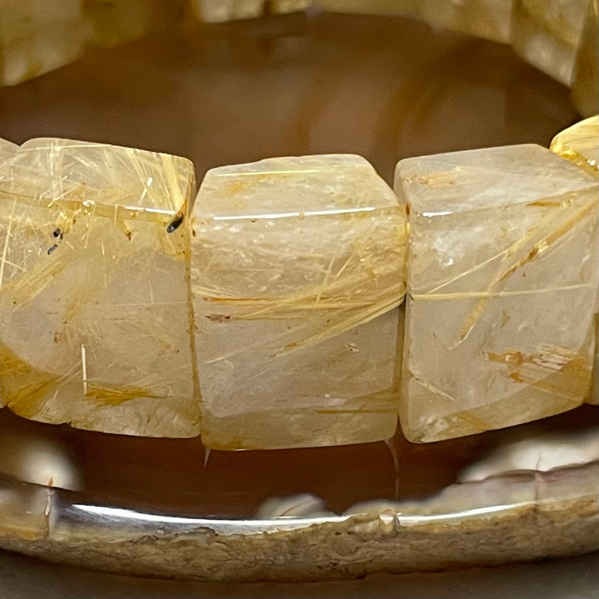 Natural Golden Rutilated Quartz Bracelet 手牌 - 74.17g 18.7 by 8.3mm/piece 18 pieces - Huangs Jadeite and Jewelry Pte Ltd