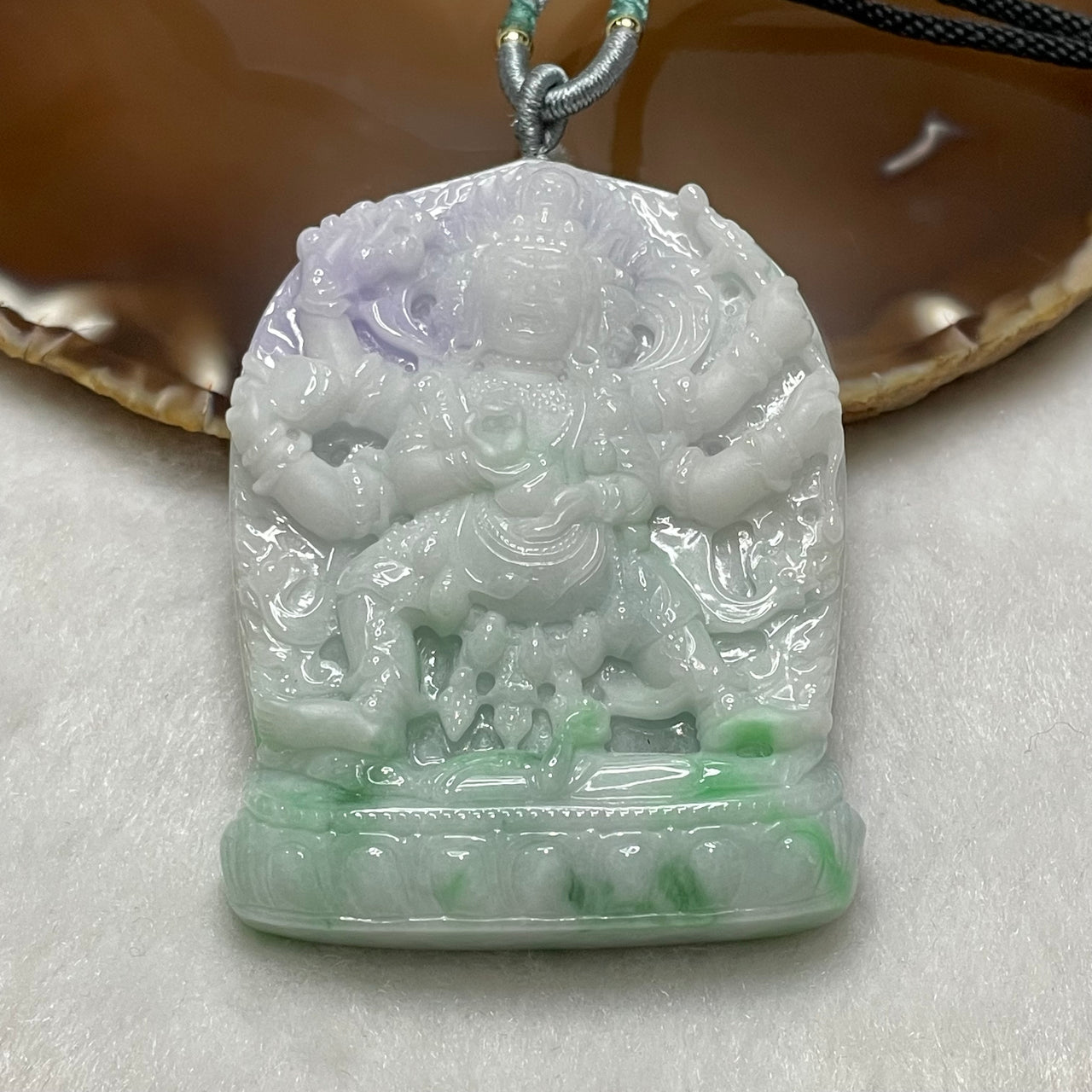 Type A Daikokuten (大黒天) Mahakala Lavender & Green Jade Jadeite 97.69g 68.5 by 51.2 by 12.6mm - Huangs Jadeite and Jewelry Pte Ltd