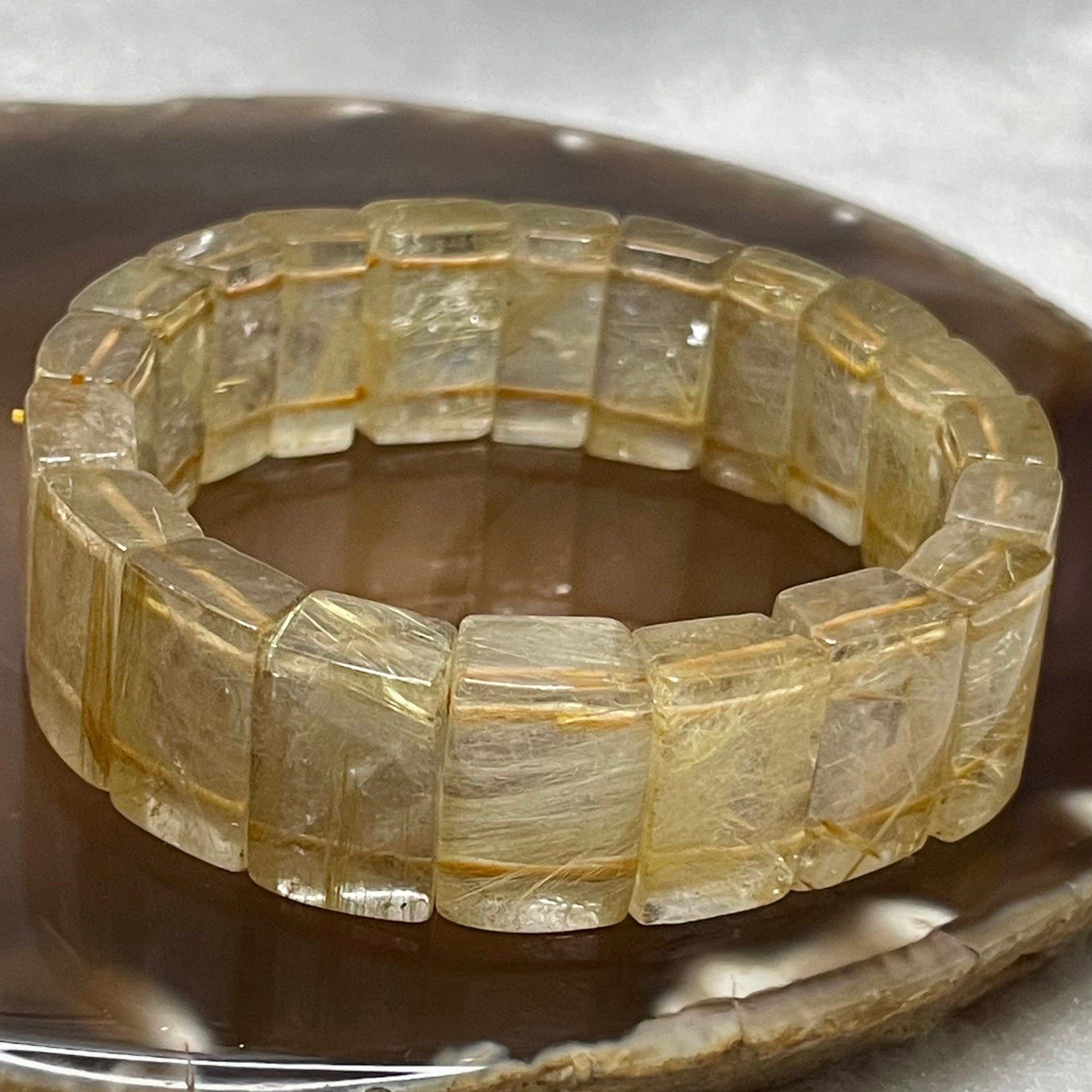 Natural Golden Rutilated Quartz Bracelet 手牌 - 66.18g 18.4 by 7.6mm/piece 20 pieces - Huangs Jadeite and Jewelry Pte Ltd