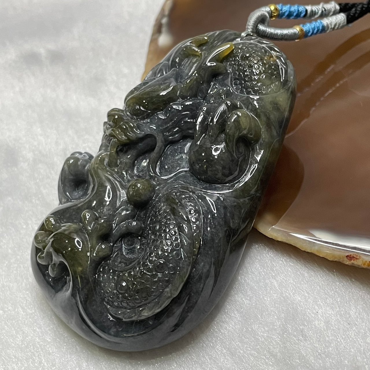 Type A Grey & Yellow Jade Jadeite Dragon 118.43g 74.4 by 46.8 by 21.1mm - Huangs Jadeite and Jewelry Pte Ltd