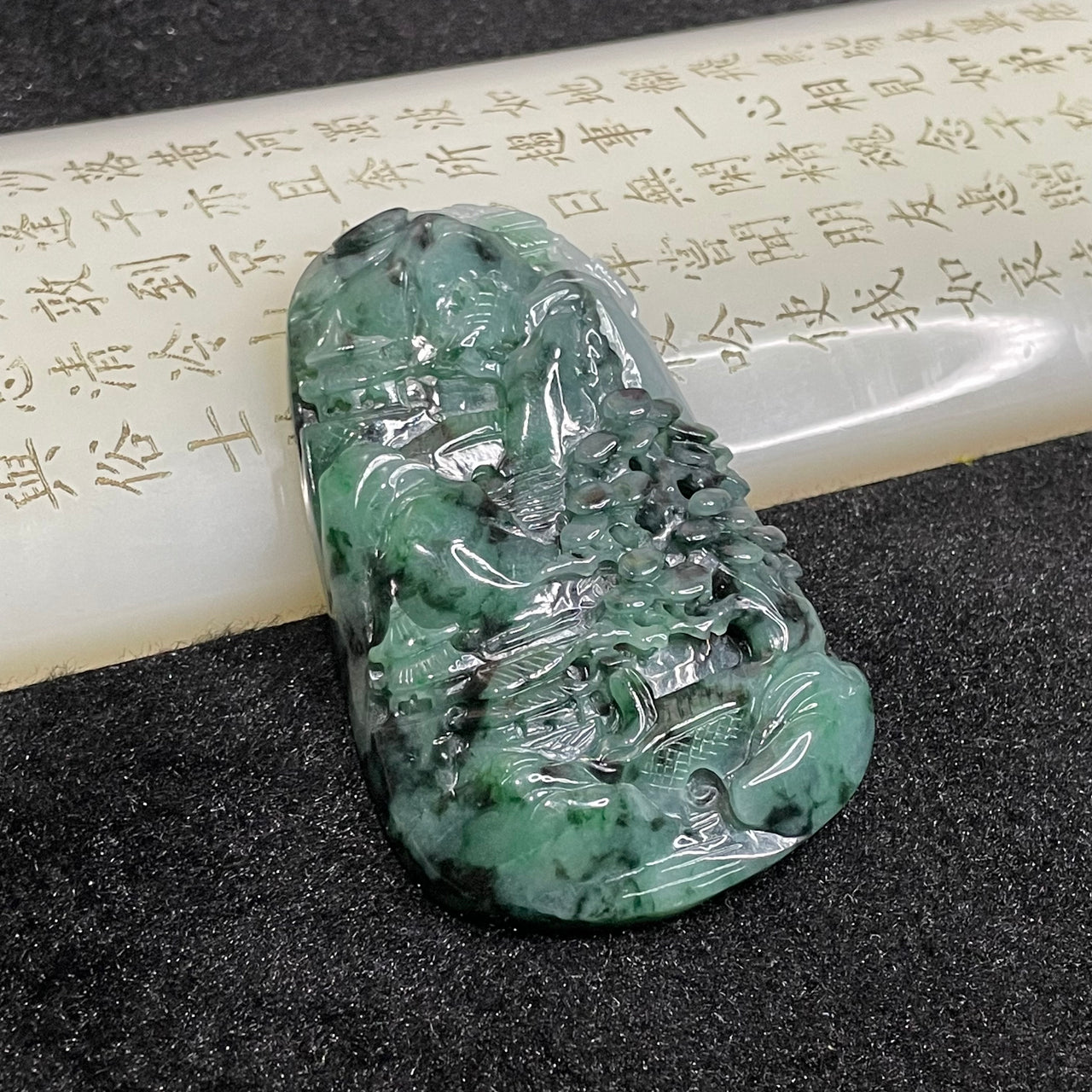 Type A Spicy Green Shan Shui Jade Jadeite Pendant - 60.24g 68.9 by 42.9 by 10.4mm - Huangs Jadeite and Jewelry Pte Ltd