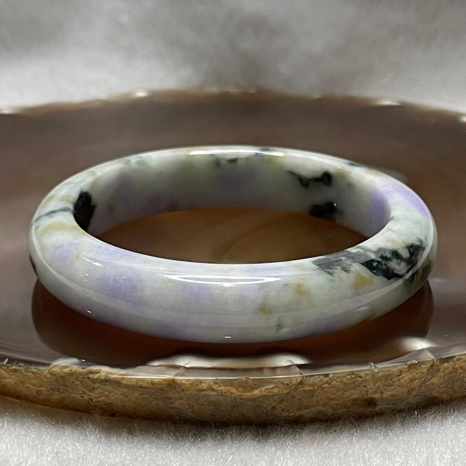 Type A Faint Green & Yellow, Lavender & Green Patches Jade Jadeite Bangle - 46.26g 51.0 by 11.5 by 8.1mm - Huangs Jadeite and Jewelry Pte Ltd