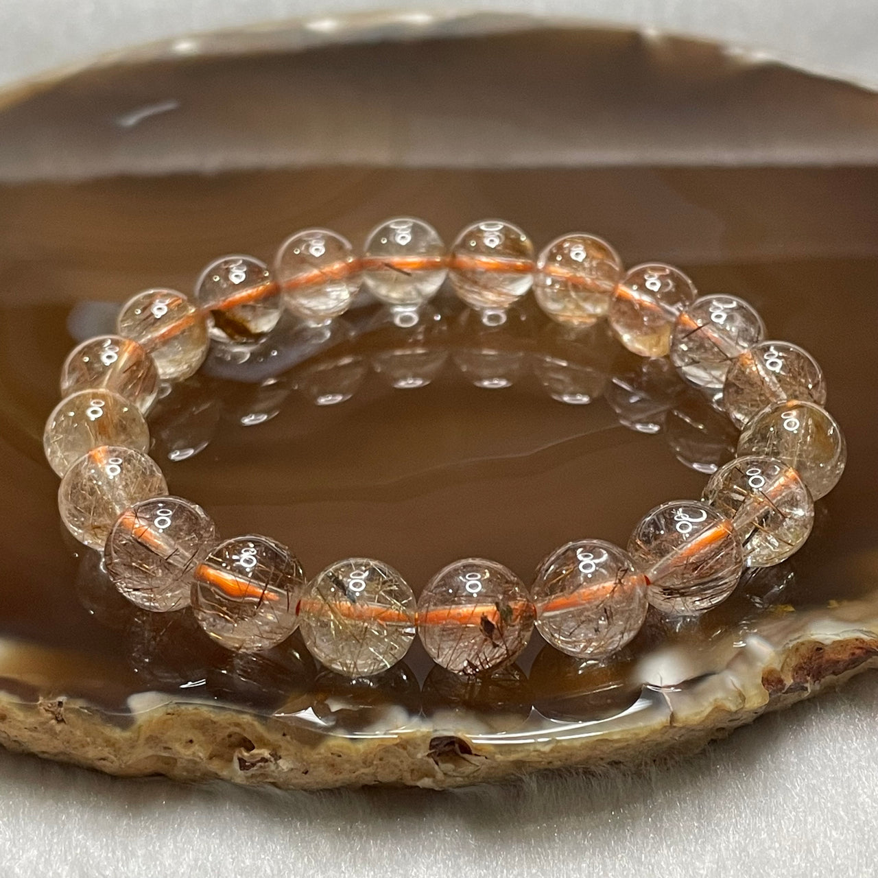 Natural Copper Rutilated Quartz 銅髮晶 24.7g 9.6mm/bead 20 beads - Huangs Jadeite and Jewelry Pte Ltd