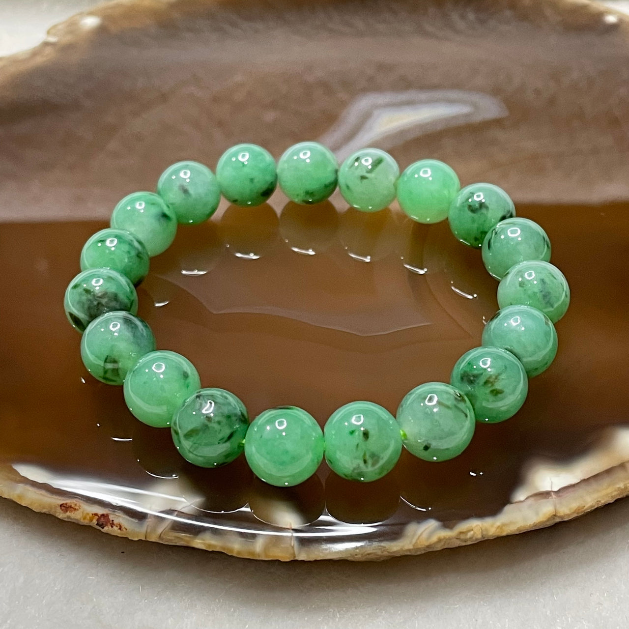 High Quality Type A Semi Icy Green Jade Jadeite Bracelet 32.48g 10.0mm/bead 19 beads - Huangs Jadeite and Jewelry Pte Ltd