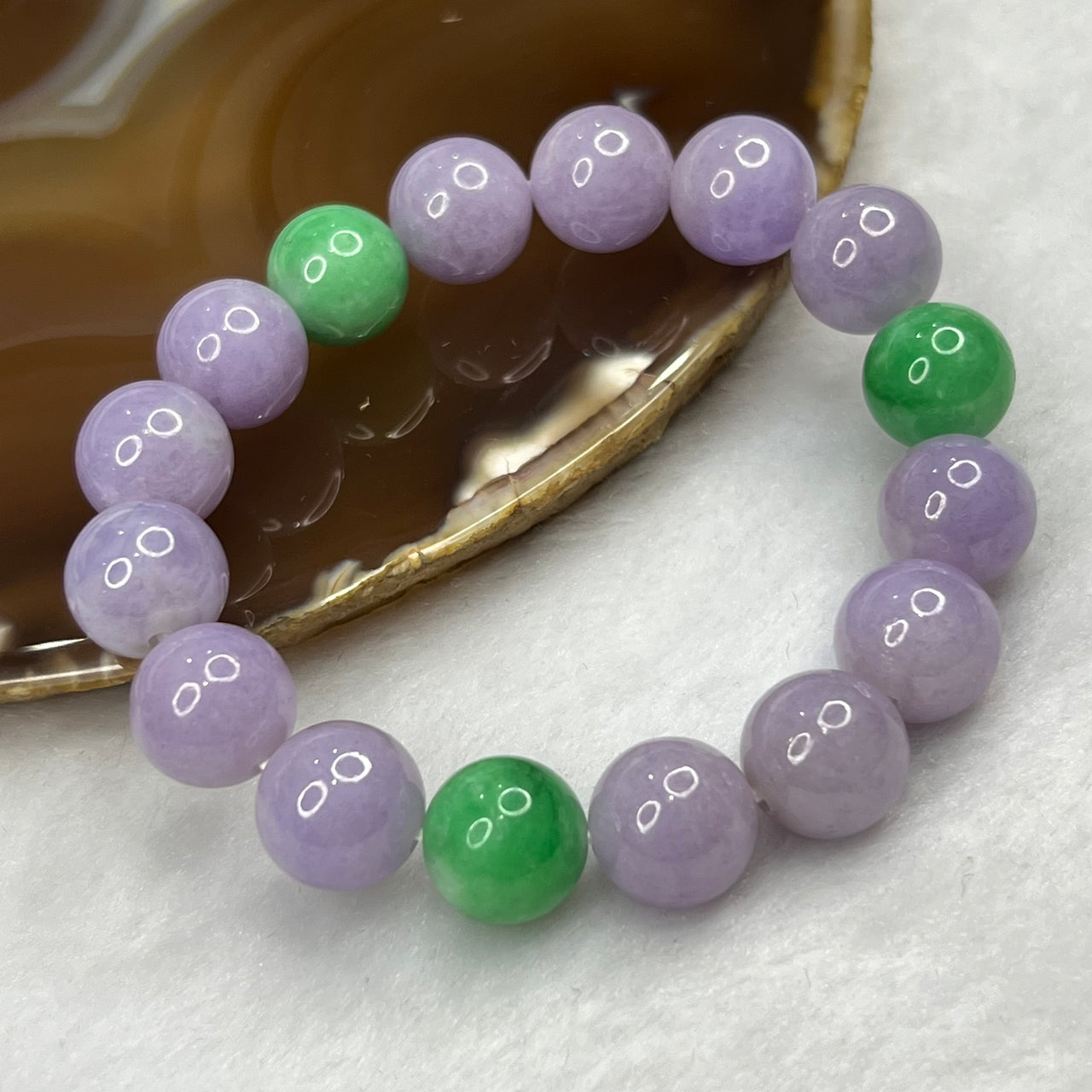 RARE High End Type A Lavender and Apple Green Jadeite Bracelet 58.32g 12.9mm 16 Beads - Huangs Jadeite and Jewelry Pte Ltd