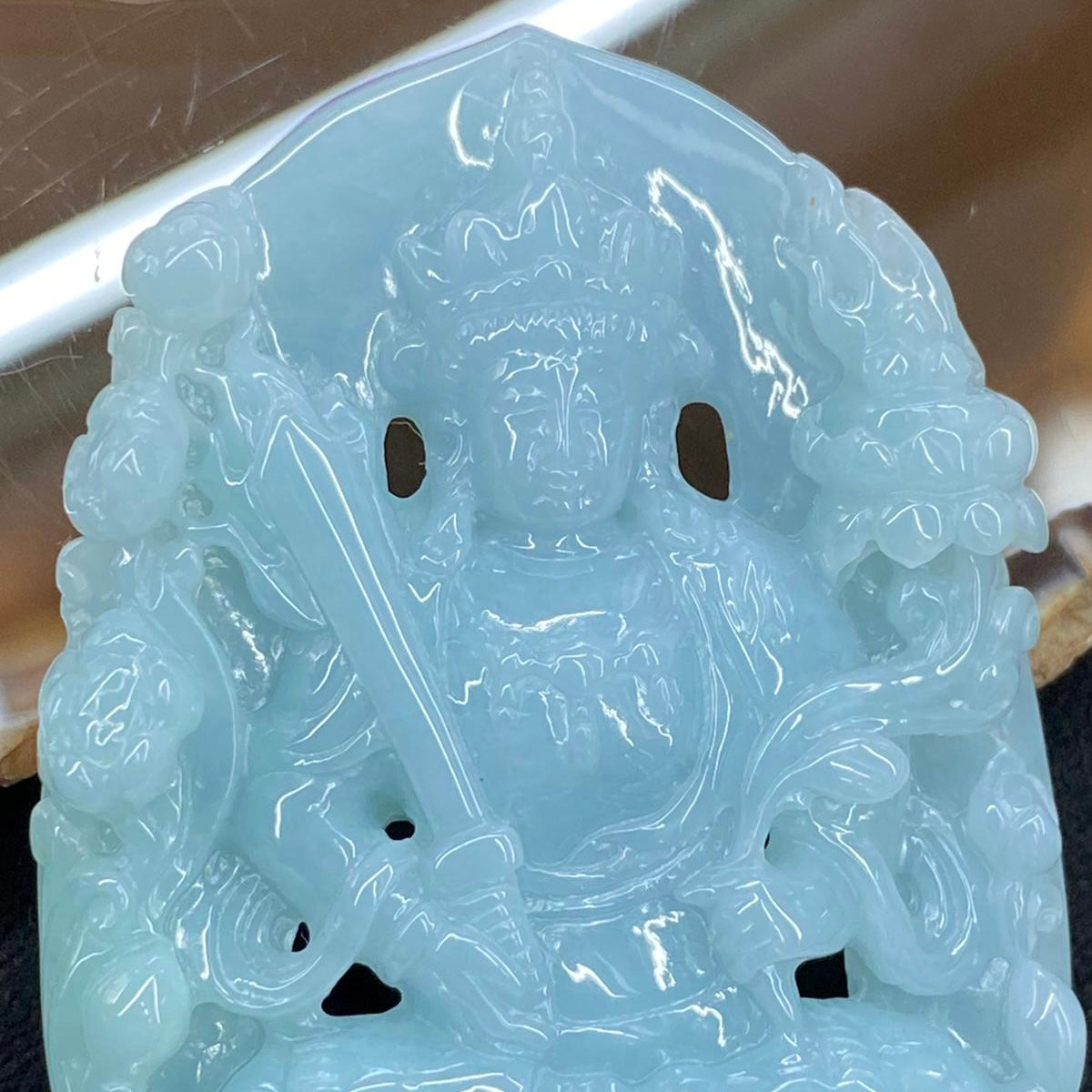 Rare Type A Burmese Sky Blue Jade Jadeite Guan Yin Pendant - 61.37g 68.3 by 43.8 by 11.5mm - Huangs Jadeite and Jewelry Pte Ltd