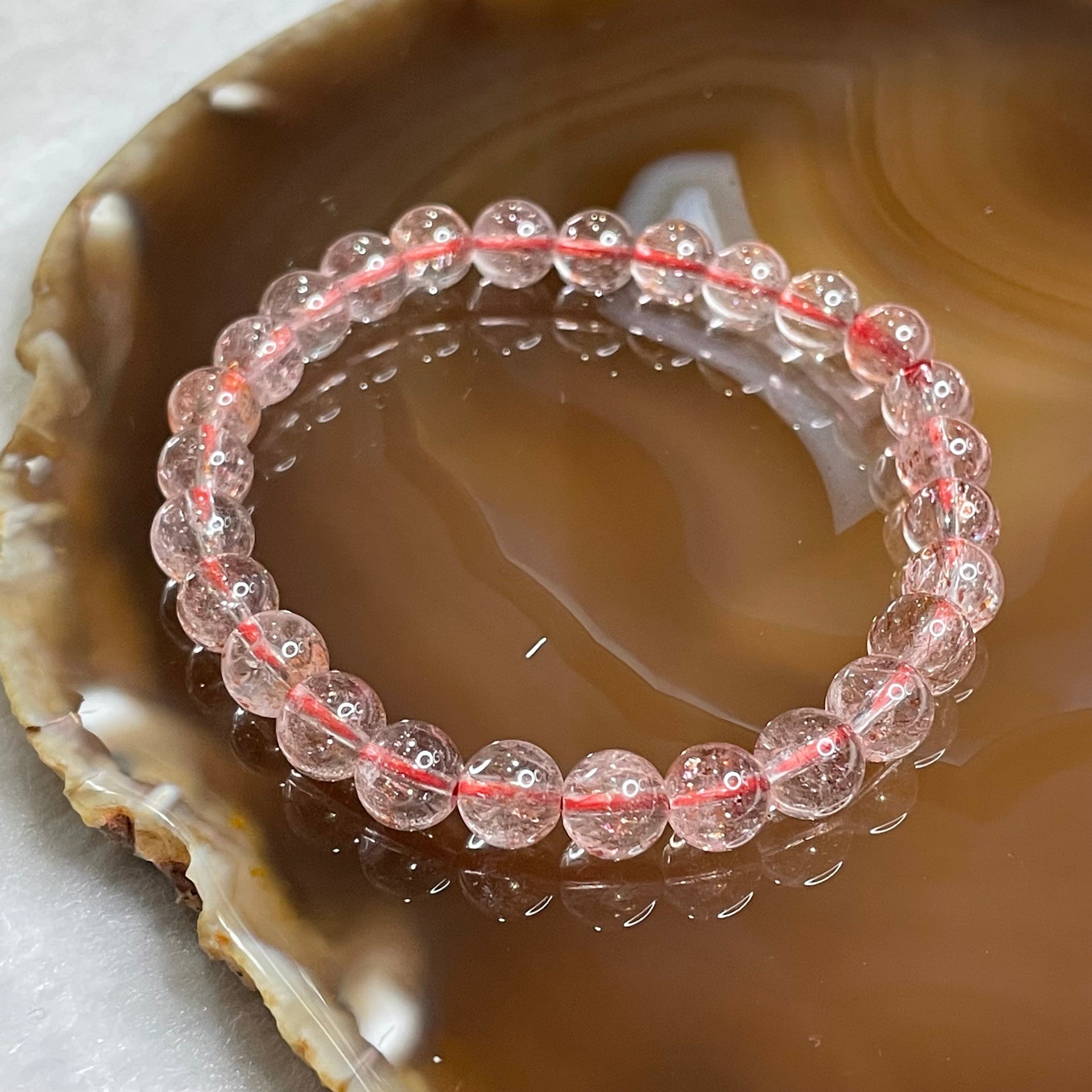 Natural High Quality Strawberry Quartz 13.72g 7.2mm/bead 27 beads - Huangs Jadeite and Jewelry Pte Ltd