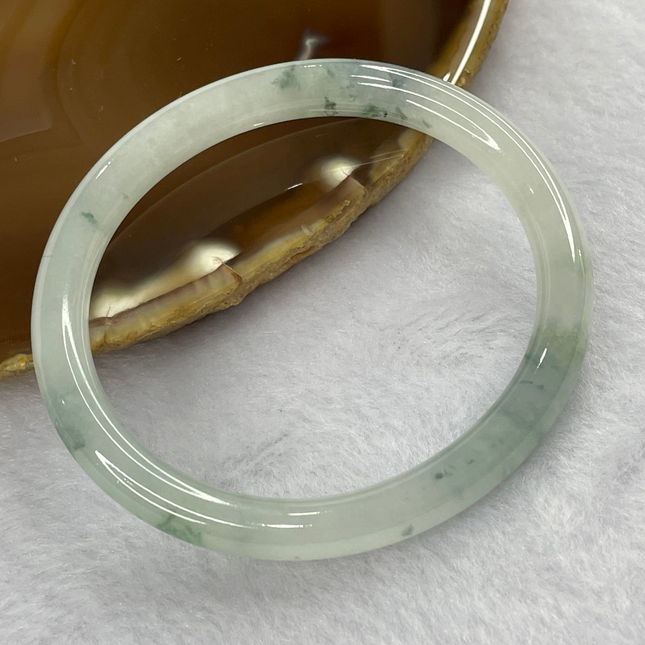 Semi ICY Type A Green Piao Hua Jadeite Oval Bangle 23.88g inner diameter 54.2mm 7.2 by 6.5mm - Huangs Jadeite and Jewelry Pte Ltd