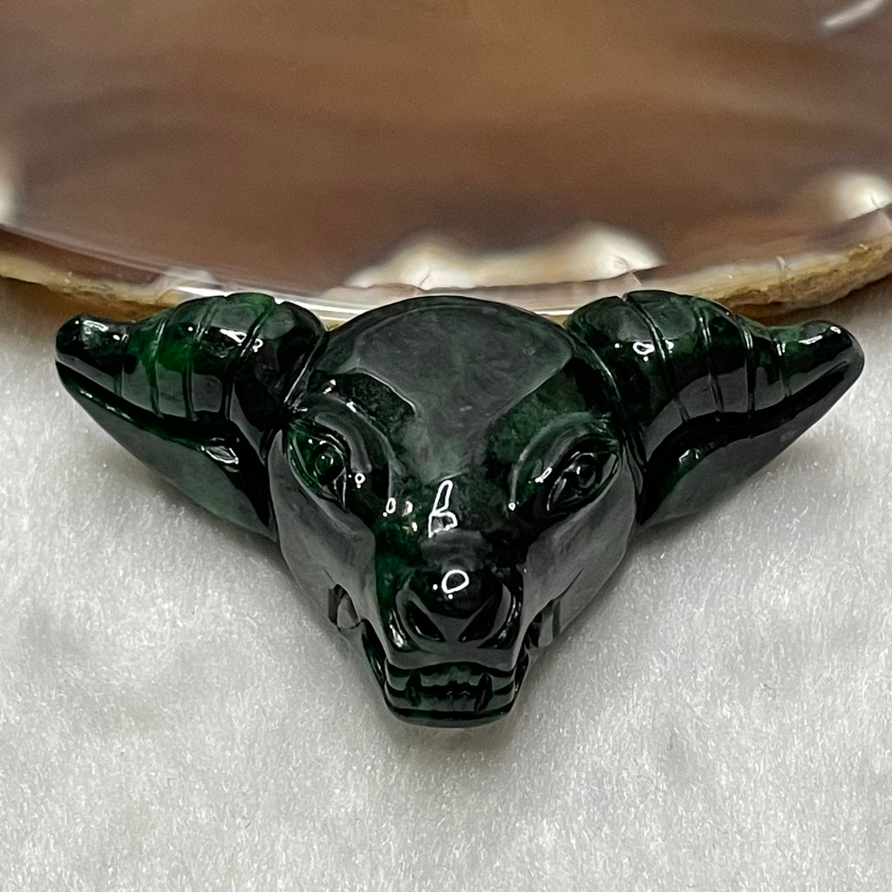 Type A Old Mine Green Jade Jadeite Ox Head - 40.52g 29.3 by 57.1 by 18.4mm - Huangs Jadeite and Jewelry Pte Ltd