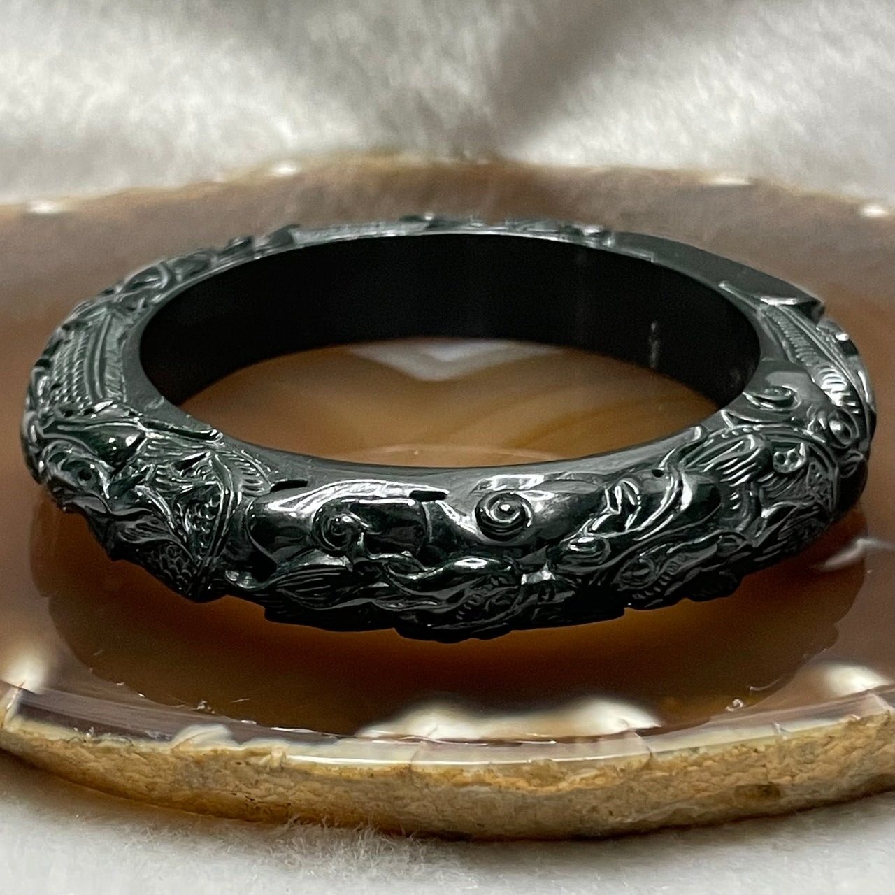 Type A Dark Green Jade Jadeite Dragon Tortoise Bangle - 79.64g Inner Diameter 58.2mm Thickness 12.7 by 11.4mm - Huangs Jadeite and Jewelry Pte Ltd