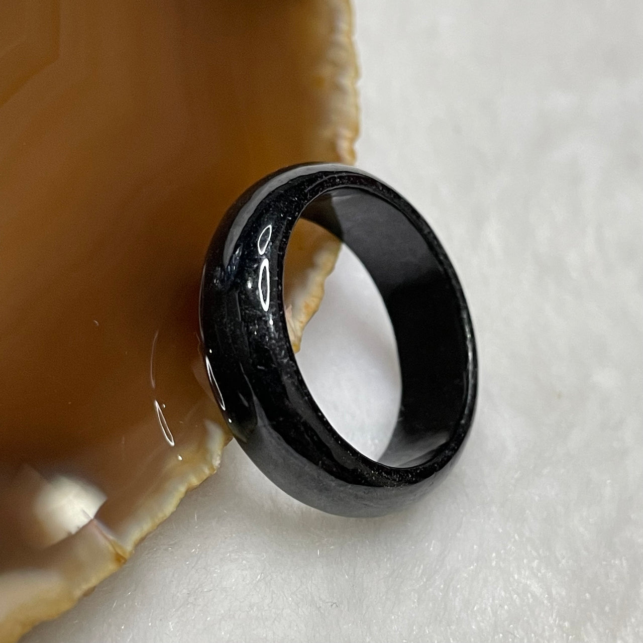 Type A Black Jade Jadeite Ring 4.1g US10.5 HK23.5 Inner Diameter 20.3mm Thickness 7.3 by 3.1mm - Huangs Jadeite and Jewelry Pte Ltd