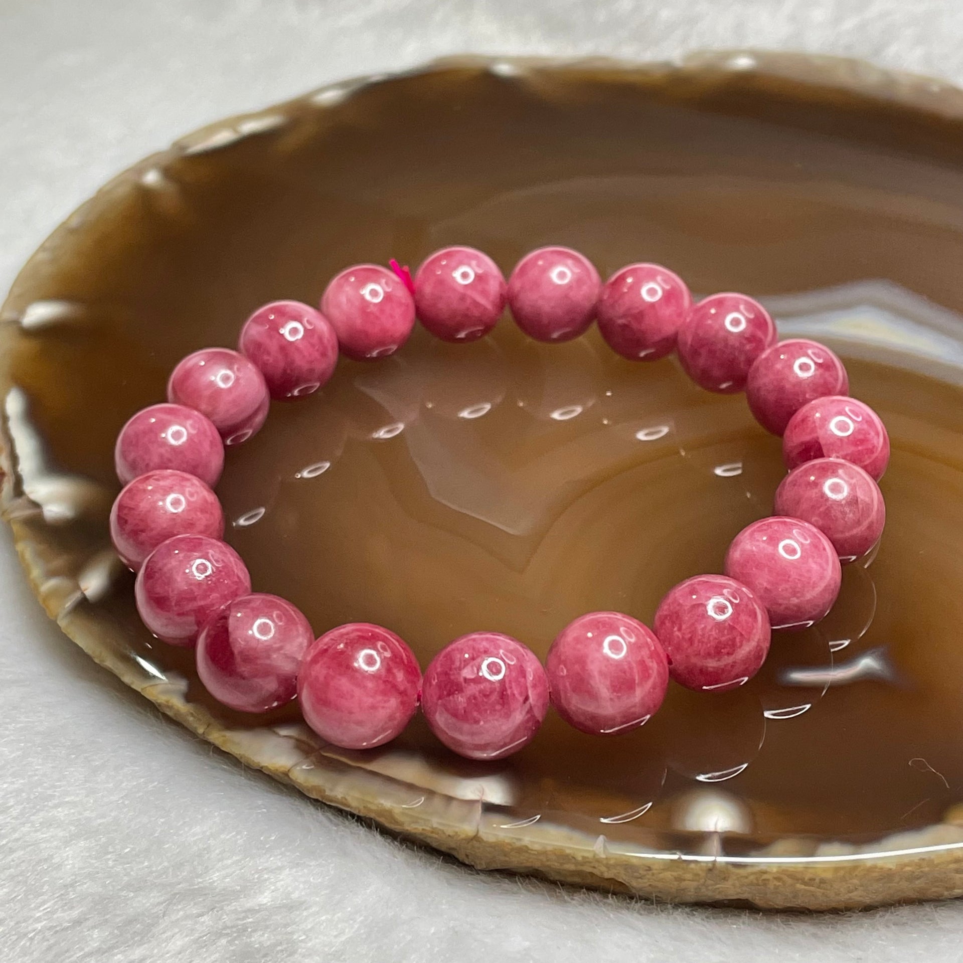 Natural Rhodonite Crystal Bracelet 43.39g 10.8mm/bead 19 beads - Huangs Jadeite and Jewelry Pte Ltd