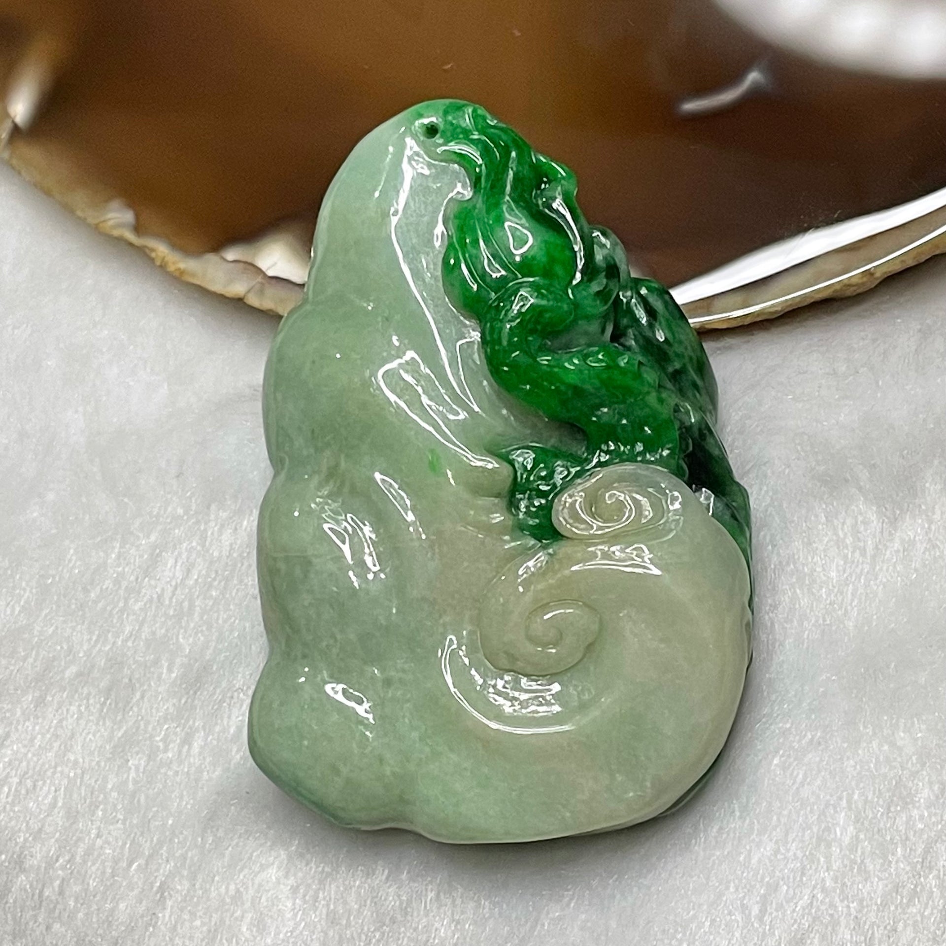 Rare Type A Yang Green Jade Jadeite Dragon 86.34g 65.9 by 44.7 by 18.4mm - Huangs Jadeite and Jewelry Pte Ltd