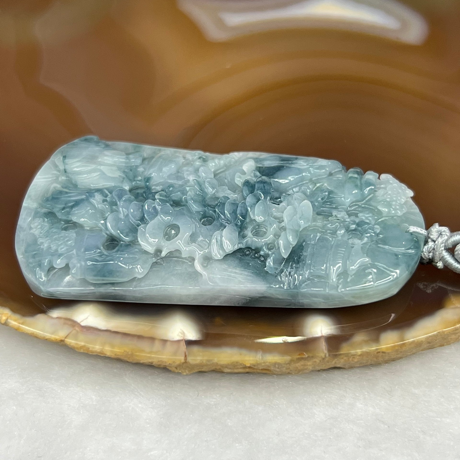 Type A Denim Blue Jade Jadeite Shan Shui Pendant - 36.03g 61.2 by 33.2 by 9.9mm - Huangs Jadeite and Jewelry Pte Ltd