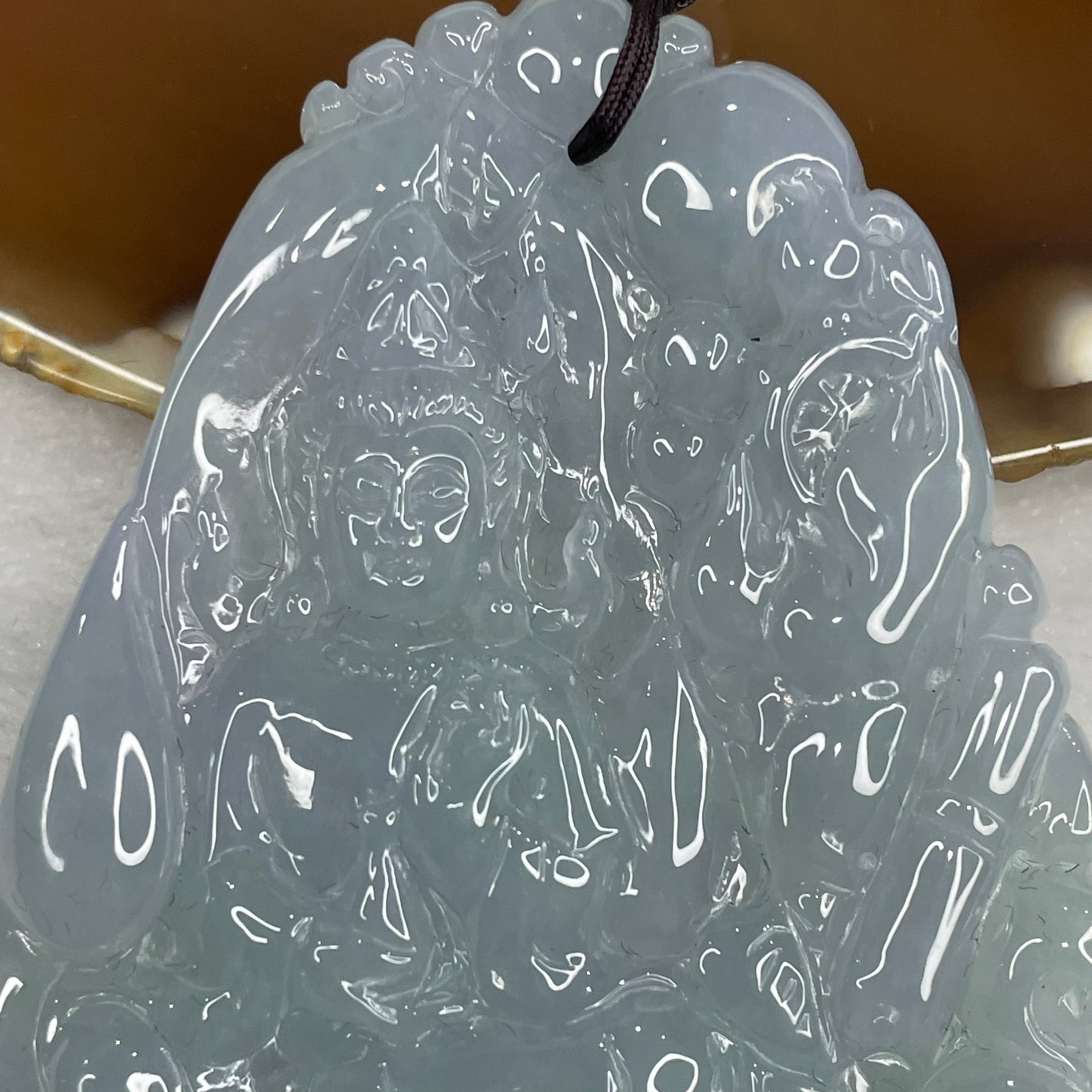 Grand Master Certified Type A Semi Icy Sky Blue Guan Yin Pendant 47.60g 75.6 by 49.5 by 6.4 mm - Huangs Jadeite and Jewelry Pte Ltd