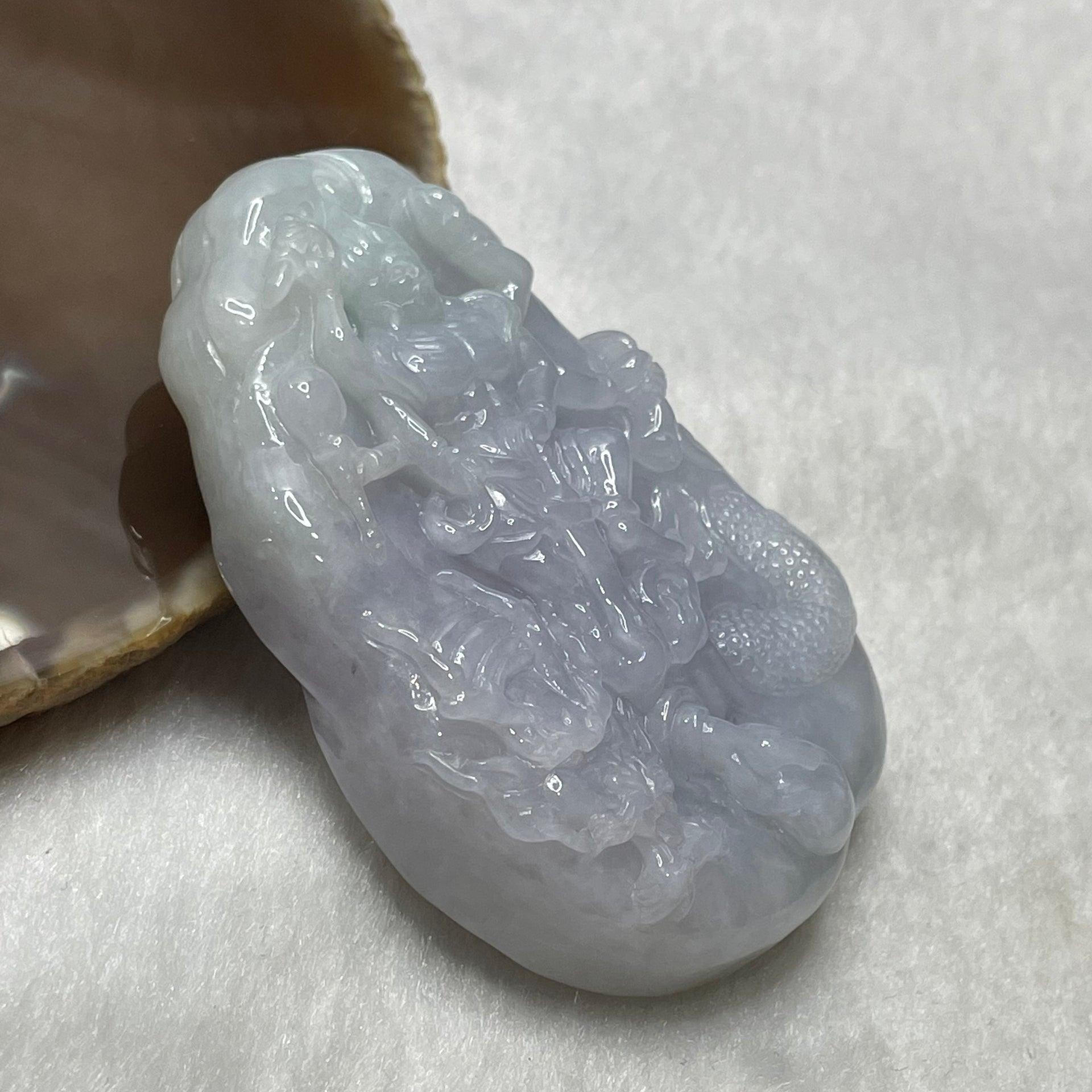 Type A Faint Green & Lavender Jade Jadeite Thousand Hand Guan Yin & Dragon Pendant - 84.6g 66.2 by 44.7 by 14.0mm - Huangs Jadeite and Jewelry Pte Ltd