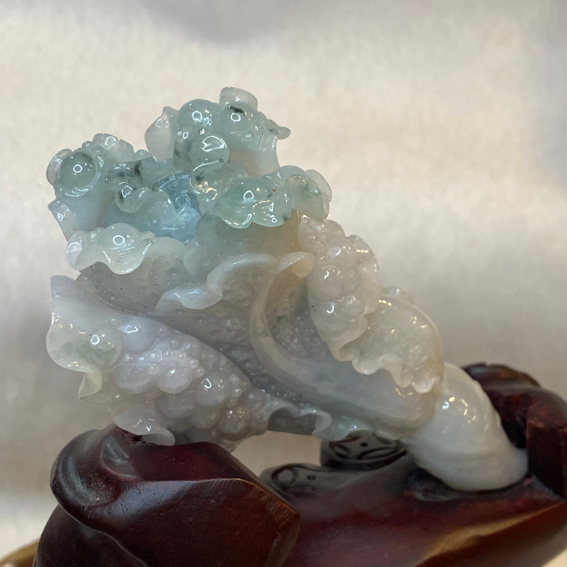 Rare Jelly Semi ICY Cabbage Bao Cai for Wealth 181.5g 112.0 by 61.7 by 31.0mm with wooden stand total 606.3g 150.6 by 127.0 by 80.5mm - Huangs Jadeite and Jewelry Pte Ltd