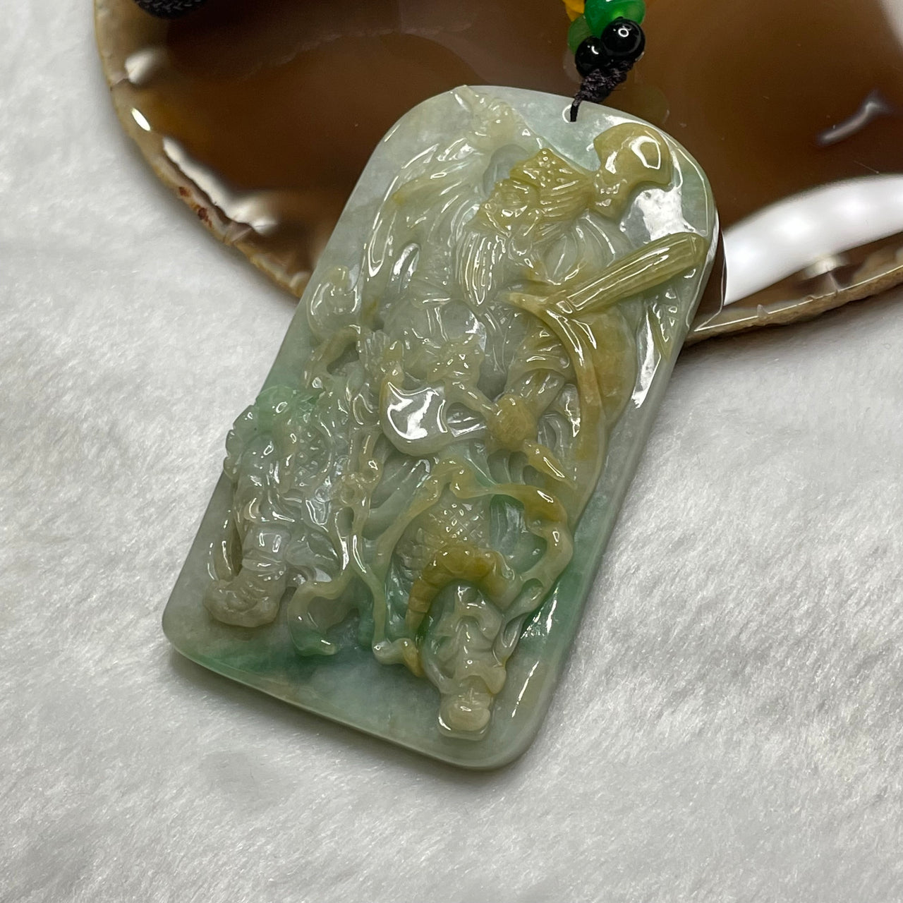 Rare Carving Type A Yellow & Green Jade Jadeite Menshen (门神) 130.5g 84.4 by 49.4 by 14.2mm - Huangs Jadeite and Jewelry Pte Ltd