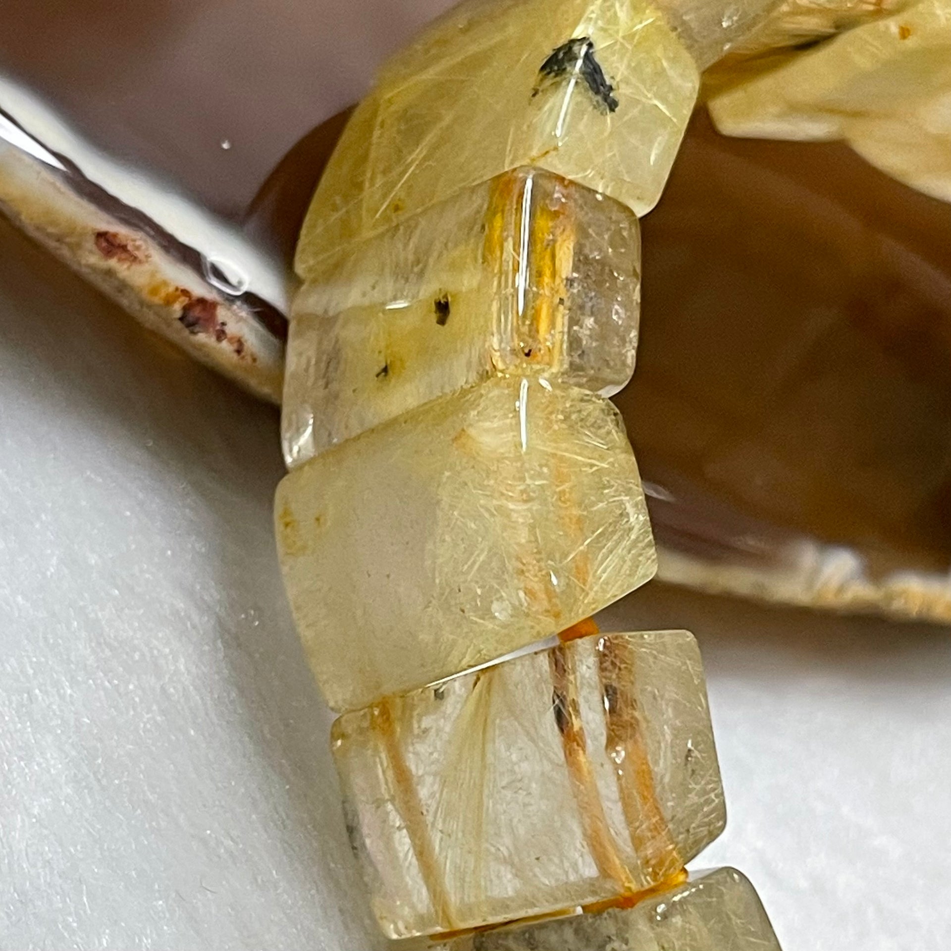 Natural Golden Rutilated Quartz Bracelet 手牌 - 72.29g 18.8 by 13.3 by 8.4mm/piece 19 pieces - Huangs Jadeite and Jewelry Pte Ltd