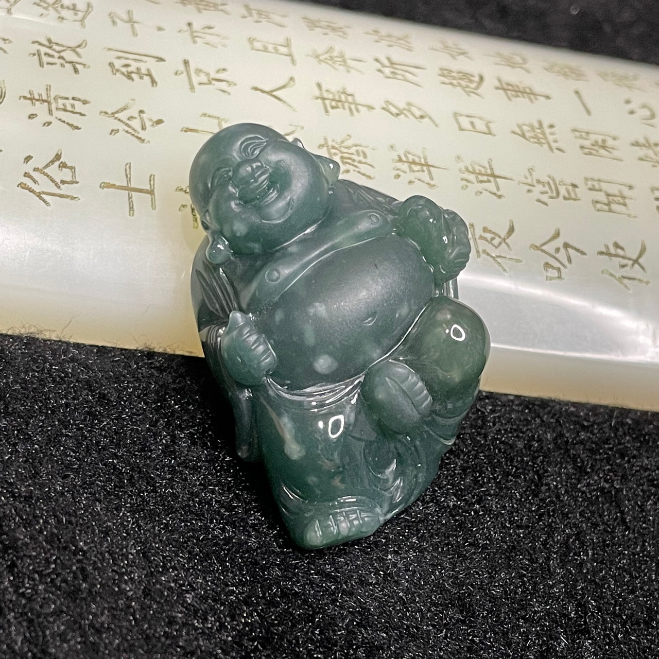 Type A Blueish Green Jade Jadeite Milo Buddha 32.86g 44.6 by 30.0 by 15.6mm - Huangs Jadeite and Jewelry Pte Ltd