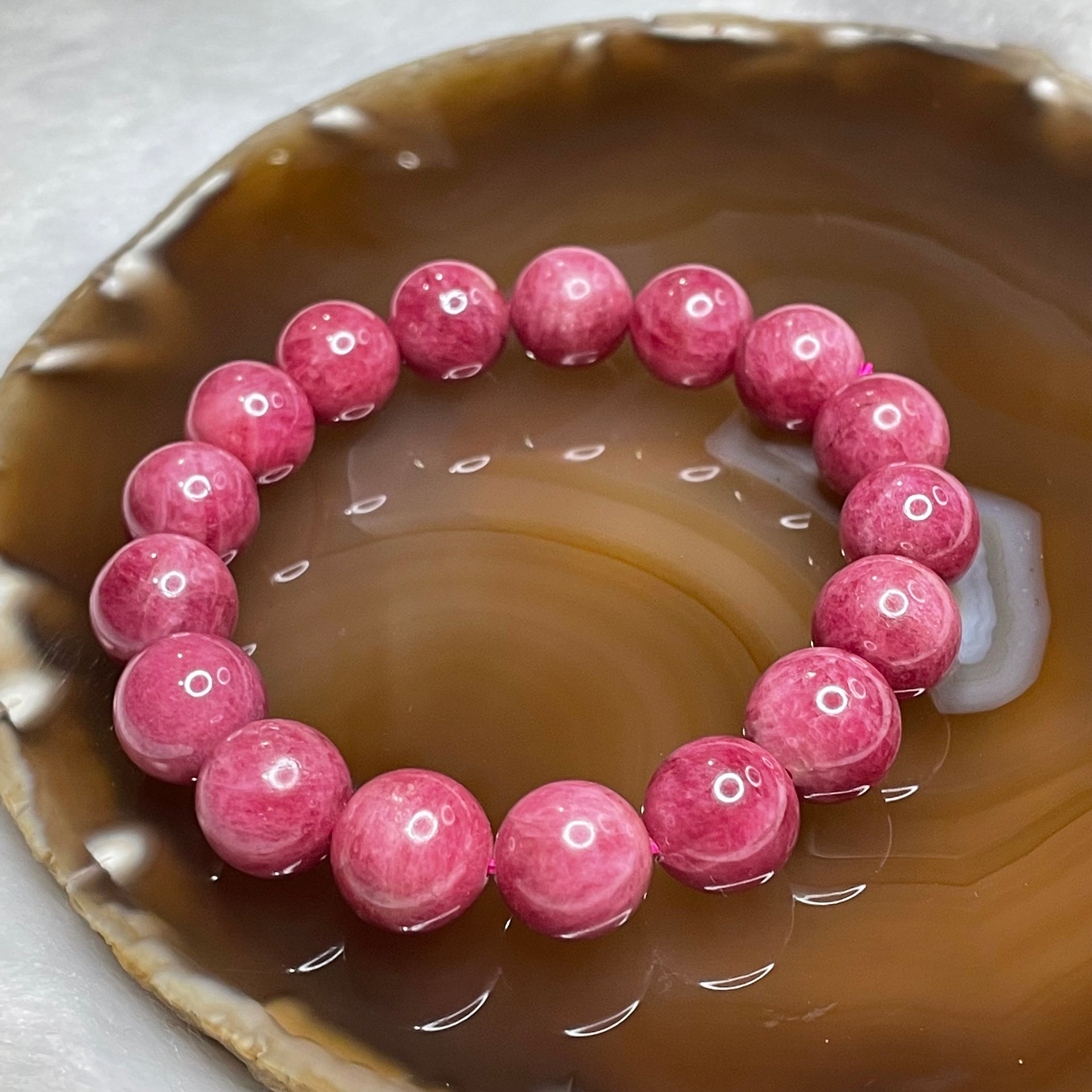 Natural Rhodonite Crystal Bracelet 58.28g 12.4mm/bead 17 beads - Huangs Jadeite and Jewelry Pte Ltd