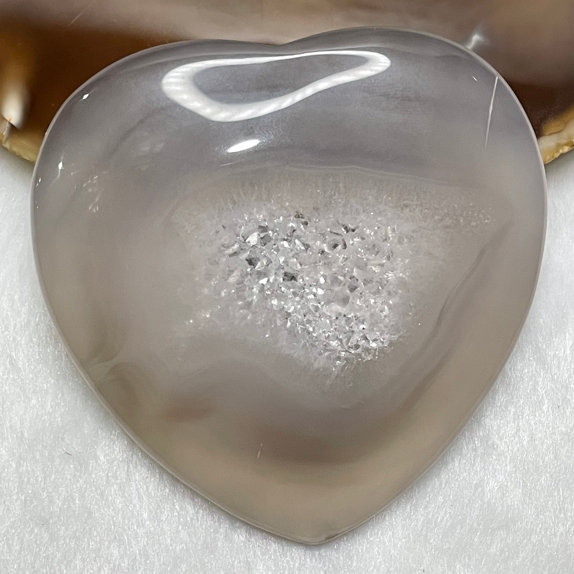 Natural Agate Crystal Heart - 98.2g 74.3 by 76.5 by 11.5mm - Huangs Jadeite and Jewelry Pte Ltd