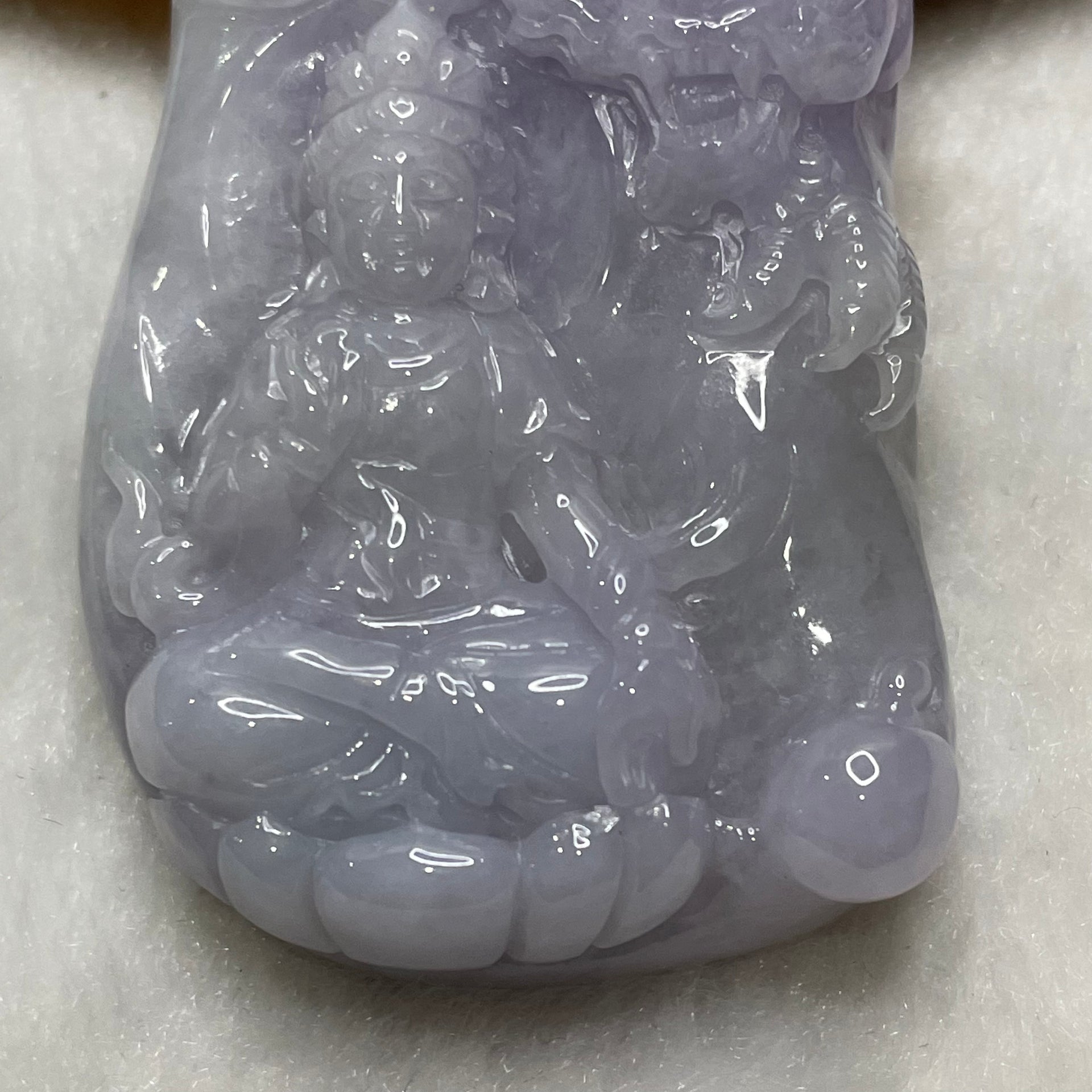 Type A Faint Lavender Jade Jadeite Guan Yin & Dragon Pendant - 56.0g 59.7 by 35.0 by 12.7mm - Huangs Jadeite and Jewelry Pte Ltd