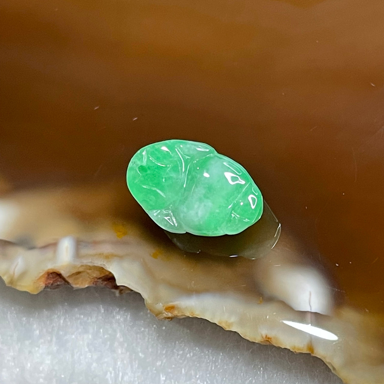 Type A Spicy Green Jade Jadeite Chan Chu 0.95g 13.1 by 8.4 by 5.0mm - Huangs Jadeite and Jewelry Pte Ltd