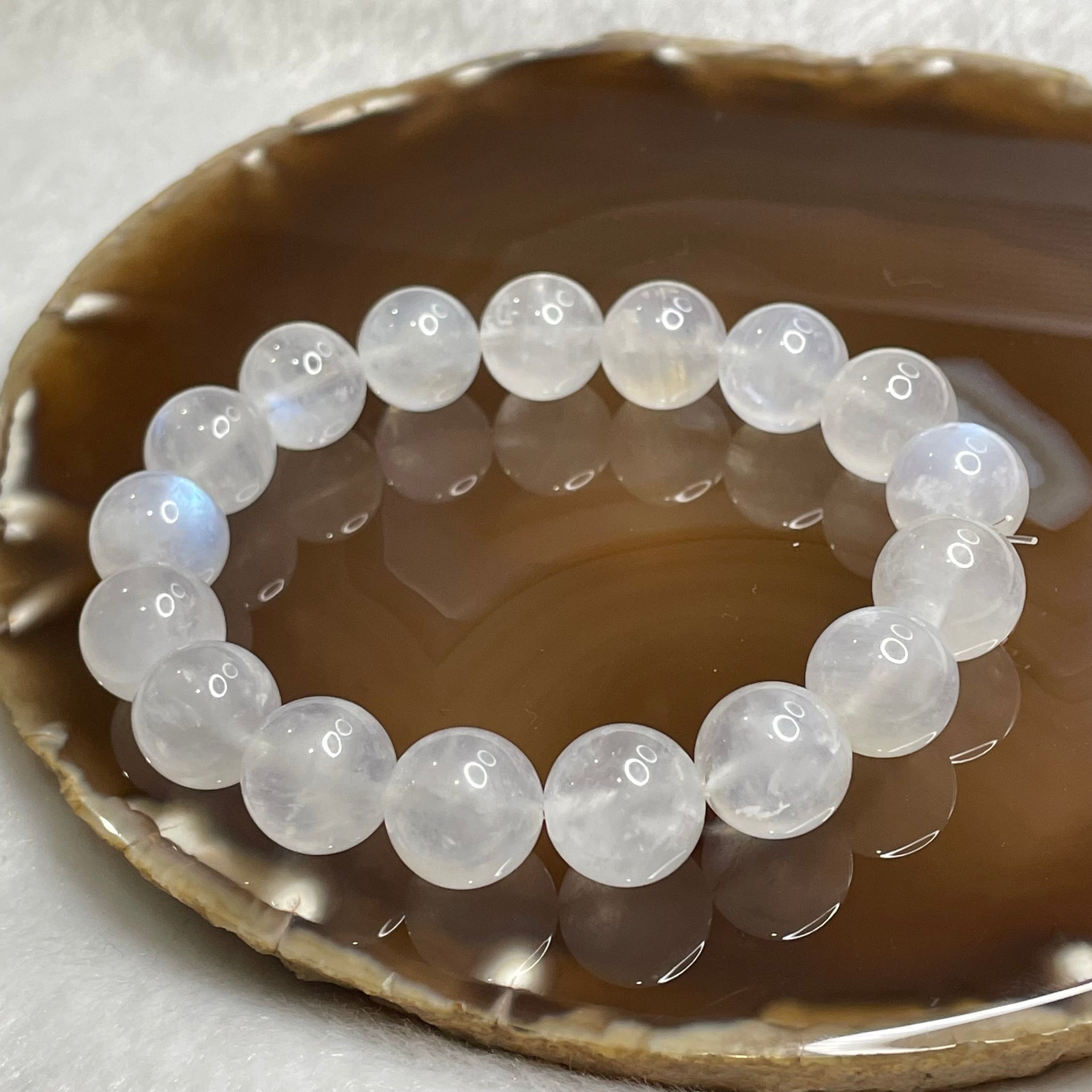 Natural Blue Moonstone Crystal Bracelet 46.6g 12.8mm/bead 17 beads - Huangs Jadeite and Jewelry Pte Ltd