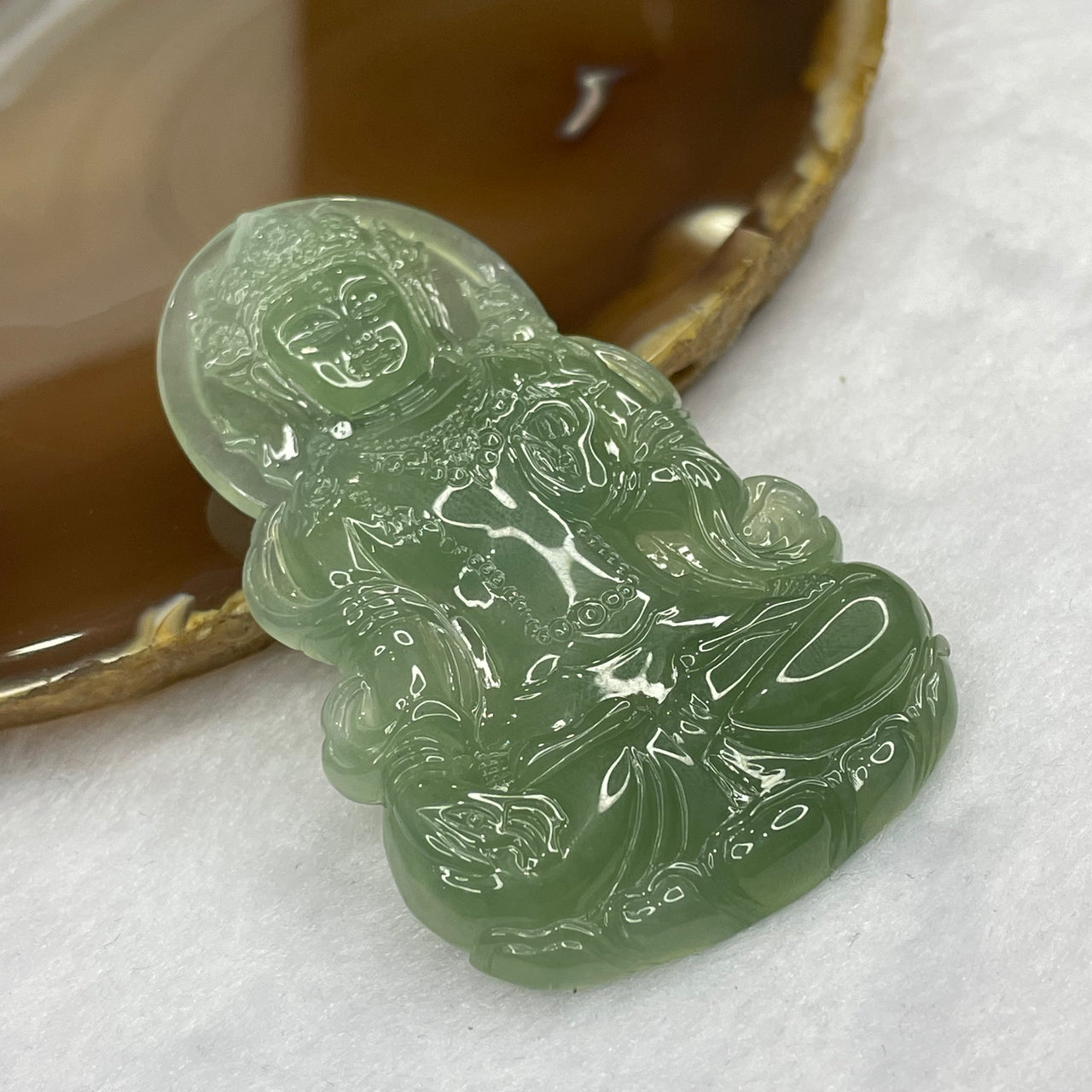 HIGH QUALITY Type A High Icy Green Tibetan Bodhisattva Jade Jadeite Pendant - 23.78g 63.0 by 38.7 by 5.7mm - Huangs Jadeite and Jewelry Pte Ltd