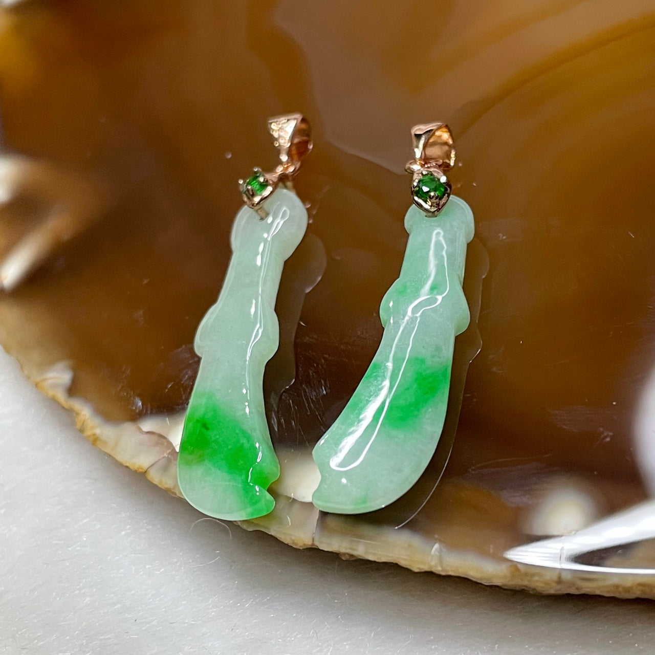 Type A Spicy Green Jade Jadeite Pair of Swords 4.69g 40.1 by 8.2 by 3.6mm (Price for each) - Huangs Jadeite and Jewelry Pte Ltd