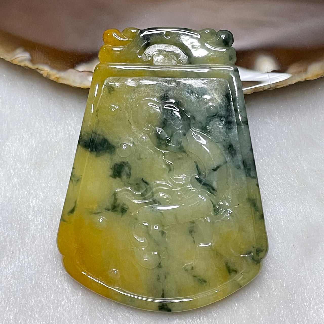 Type A Yellow with Green Piao Hua Jade Jadeite Dragon 22.22g 57.2 by 42.7 by 5.1mm - Huangs Jadeite and Jewelry Pte Ltd