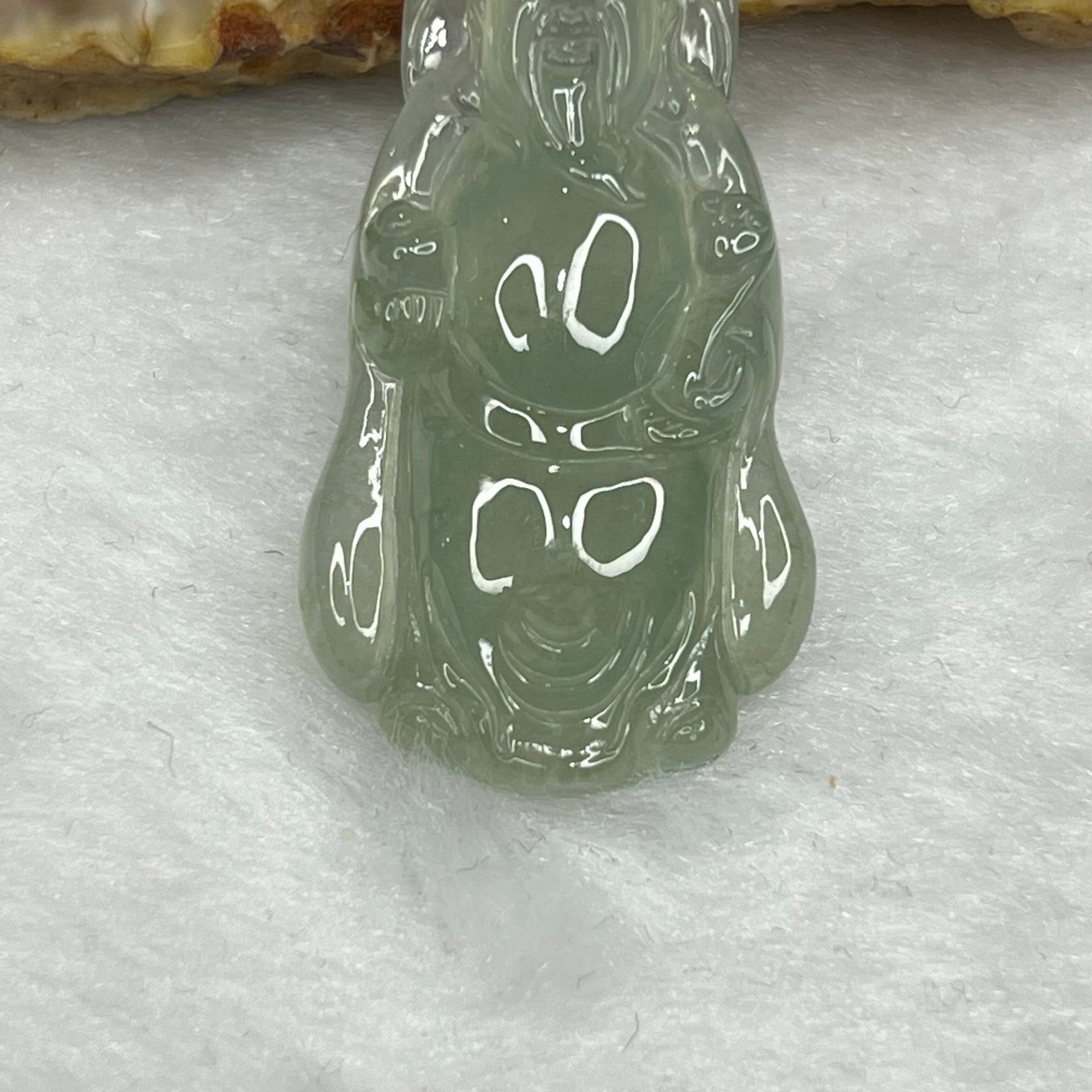 Type A Icy Green Cai Shen Ye Jade Jadeite Pendant with 18k Gold Clasp 8.90g 39.2 by 19.4 by 6.2 mm - Huangs Jadeite and Jewelry Pte Ltd