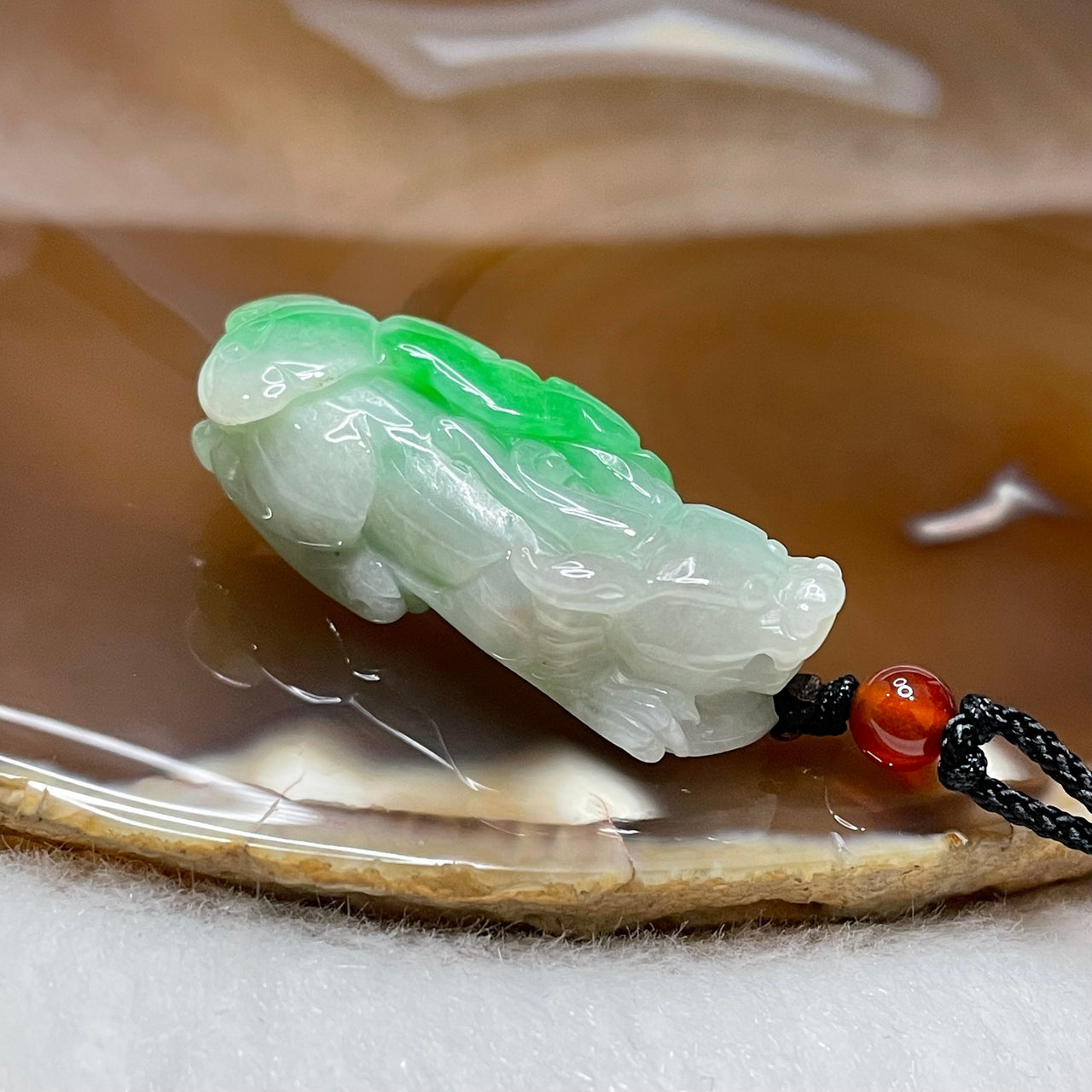 Type A Spicy Green Vein Pixiu Jade Jadeite Pendant 9.89g 36.4 by 13.6 by 10.4mm - Huangs Jadeite and Jewelry Pte Ltd