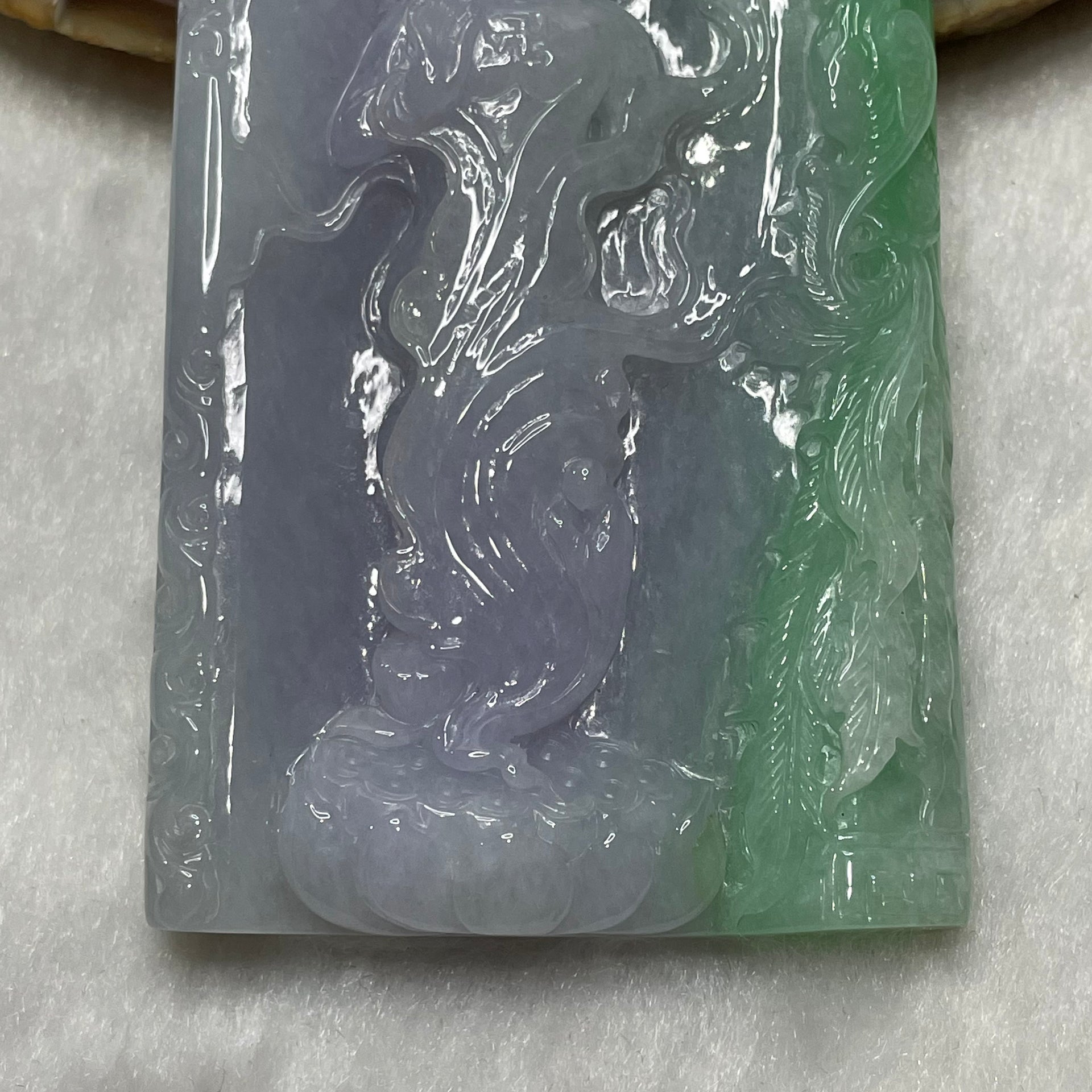 Type A Faint Lavender & Green Jade Jadeite Guan Yin Pendant - 81.05g 83.2 by 48.0 by 9.0mm - Huangs Jadeite and Jewelry Pte Ltd