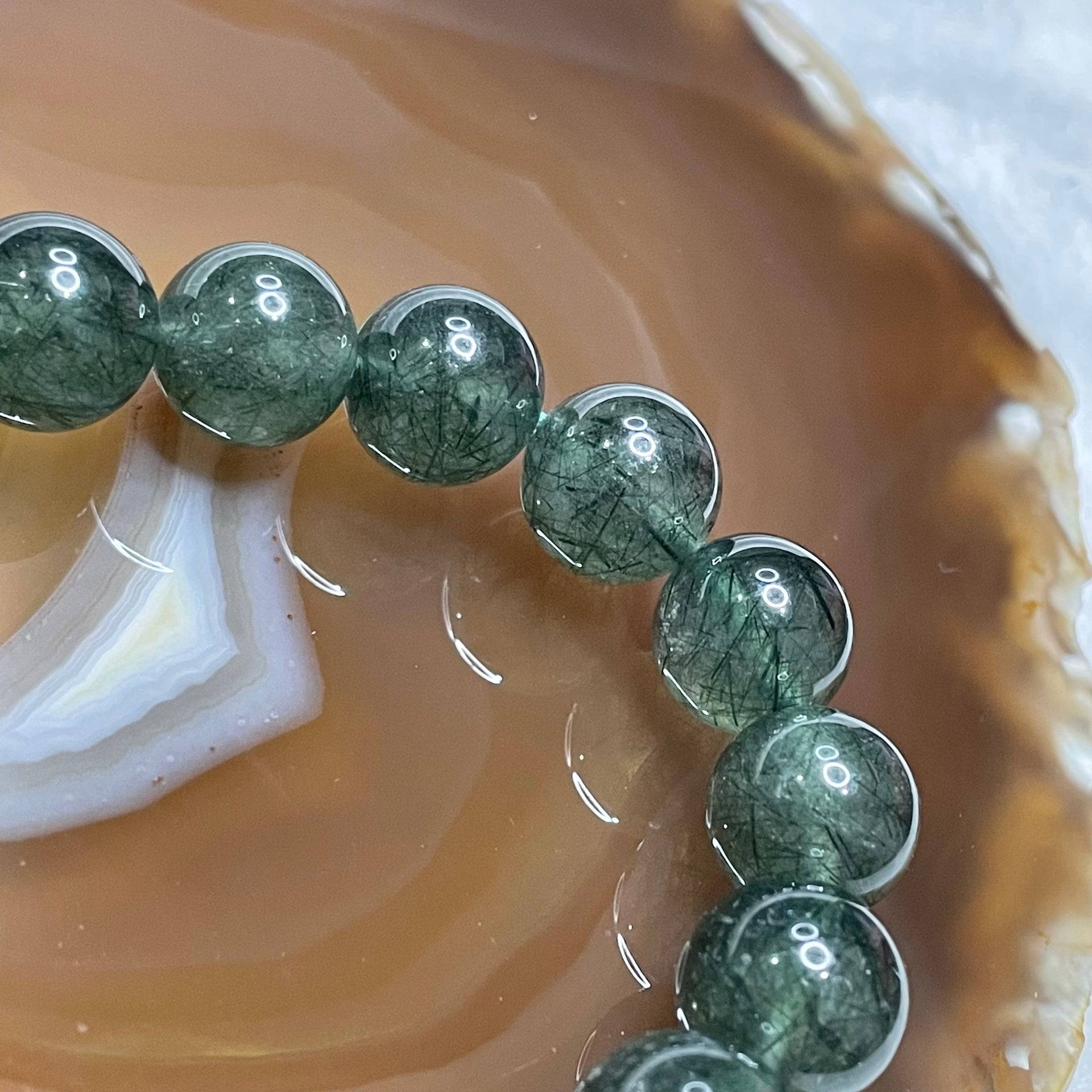 Natural Green Rutilated Quartz Bracelet 47.7g 13.3mm/bead 16 beads - Huangs Jadeite and Jewelry Pte Ltd