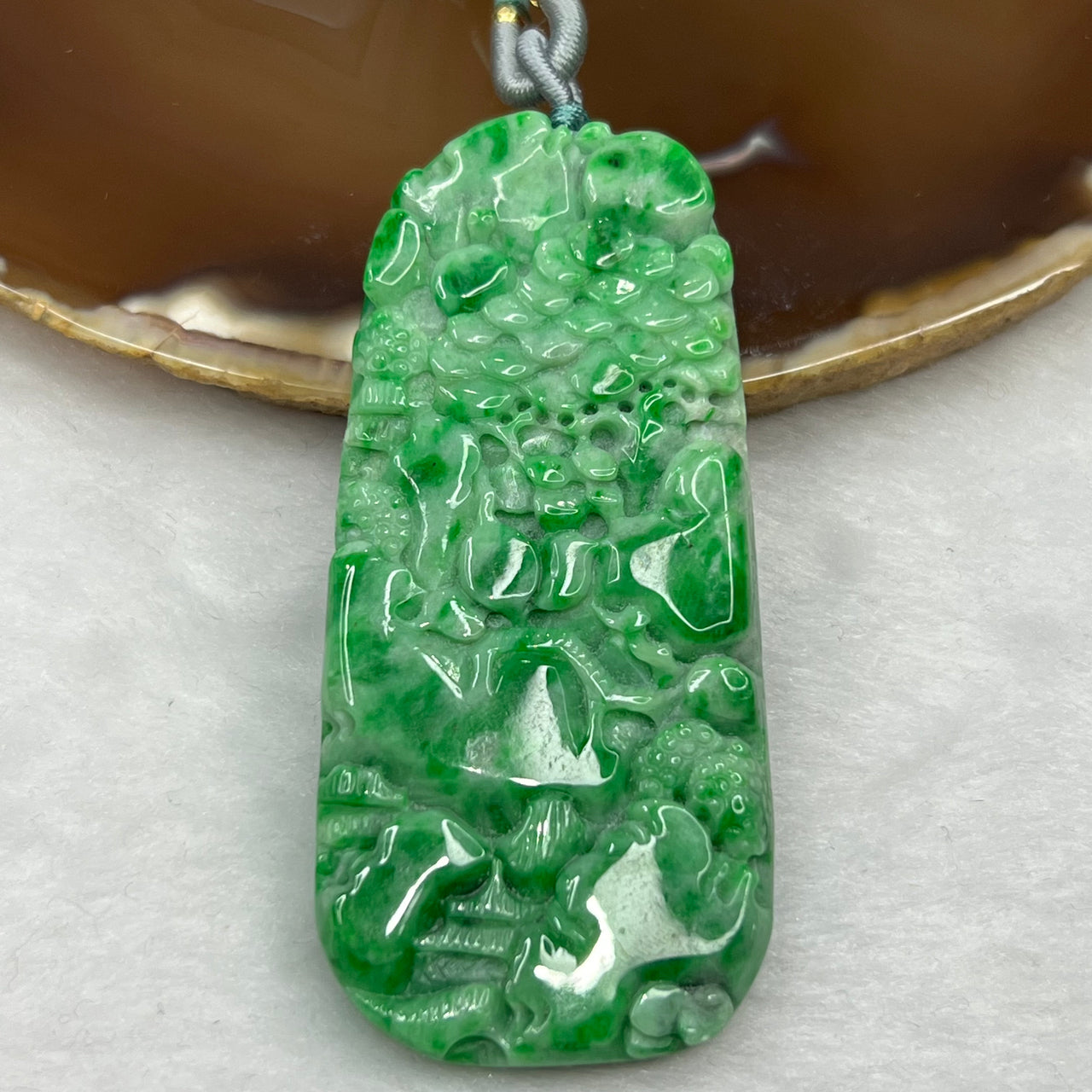 Type A Spicy Green Jade Jadeite Shan Shui Pendant - 43.16g 71.6 by 32.4 by 7.0mm Singapore Feng Shui Shop - Huangs Jadeite and Jewelry Pte Ltd