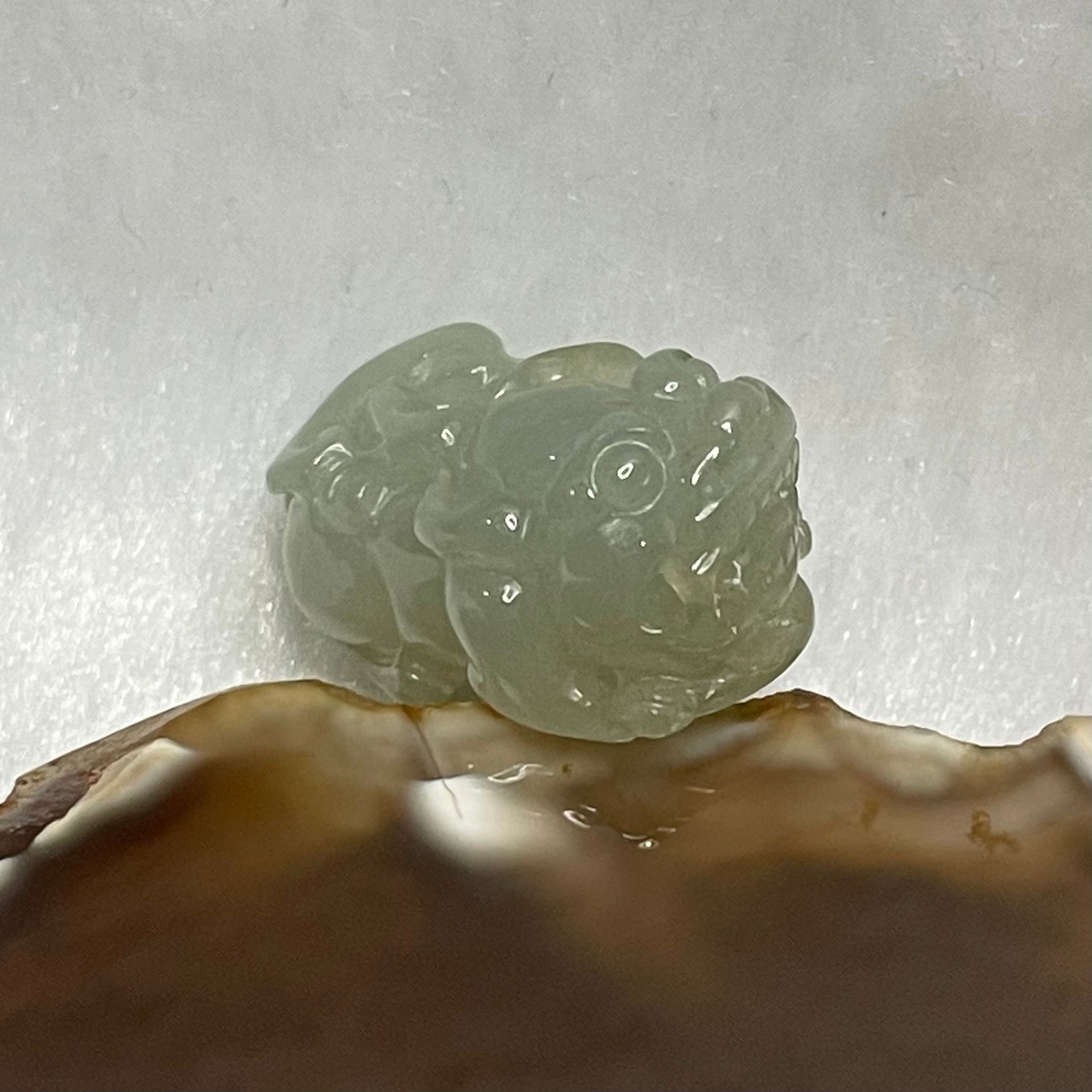 Type A Faint Green Jade Jadeite Pixiu Charm - 7.52g 25.2 by 15.3 by 12.4mm - Huangs Jadeite and Jewelry Pte Ltd