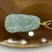 Grand Master Certified Type A Icy Sky Blue Jade Jadeite Ruyi Pendant with 18K Clasp and Gold Plated Chain - 10.92g 39.2 by 25.7 by 5.0 mm - Huangs Jadeite and Jewelry Pte Ltd