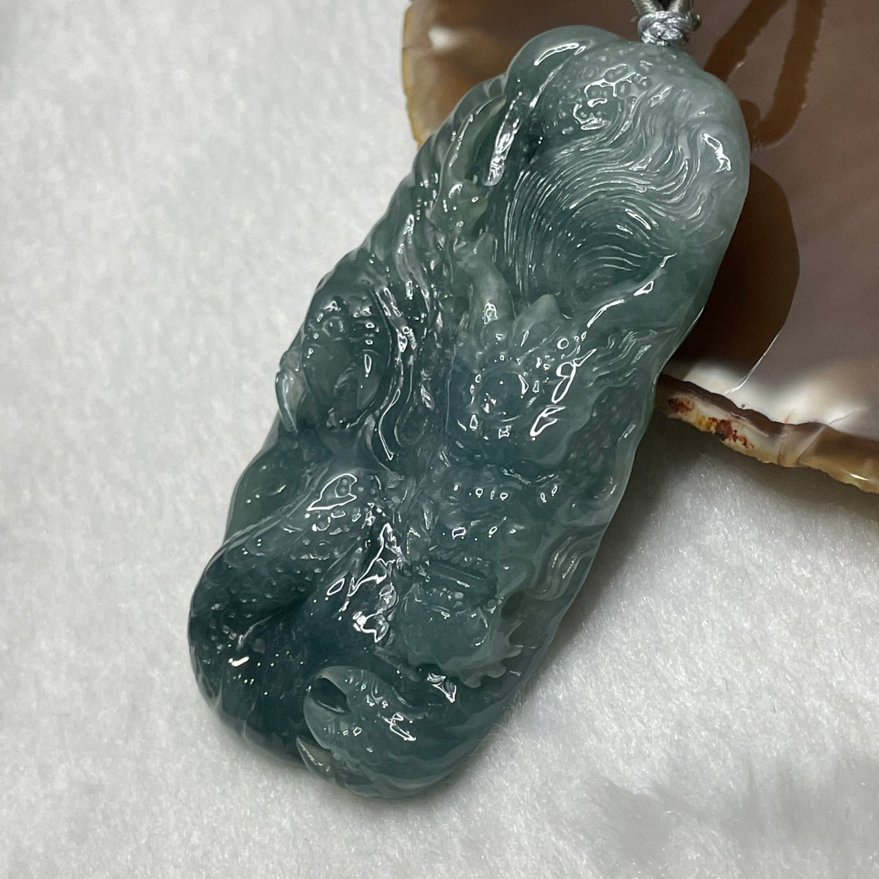 Type A Blue Green Jade Jadeite Dragon Necklace - 65.1g 72.8 by 39.4 by 10.9mm - Huangs Jadeite and Jewelry Pte Ltd