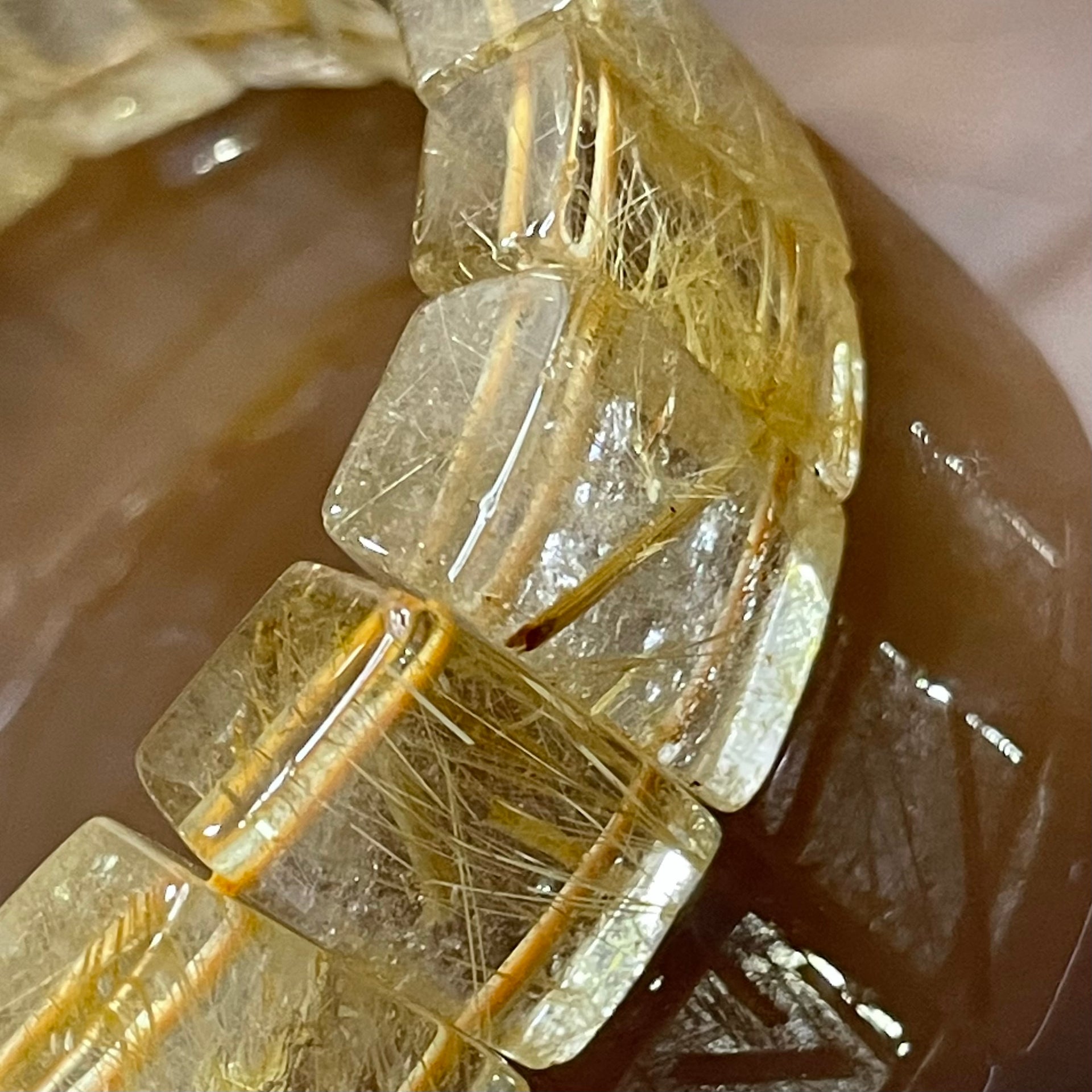 Natural Golden Rutilated Quartz Bracelet 手牌 - 68.60g 18.4 by 7.5mm/piece 20 pieces - Huangs Jadeite and Jewelry Pte Ltd